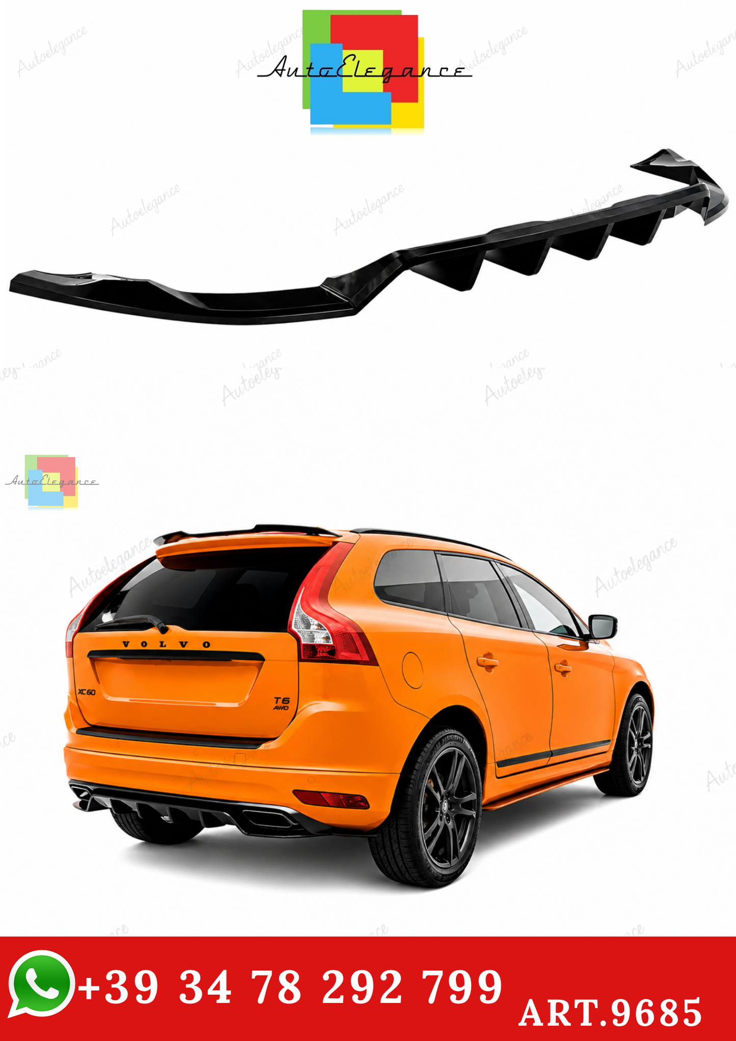 🔥ART.9685 SPLITTER POSTERIORE (CON BARRE VERTICALI) VOLVO XC60 Mk1 FACELIFT🔥