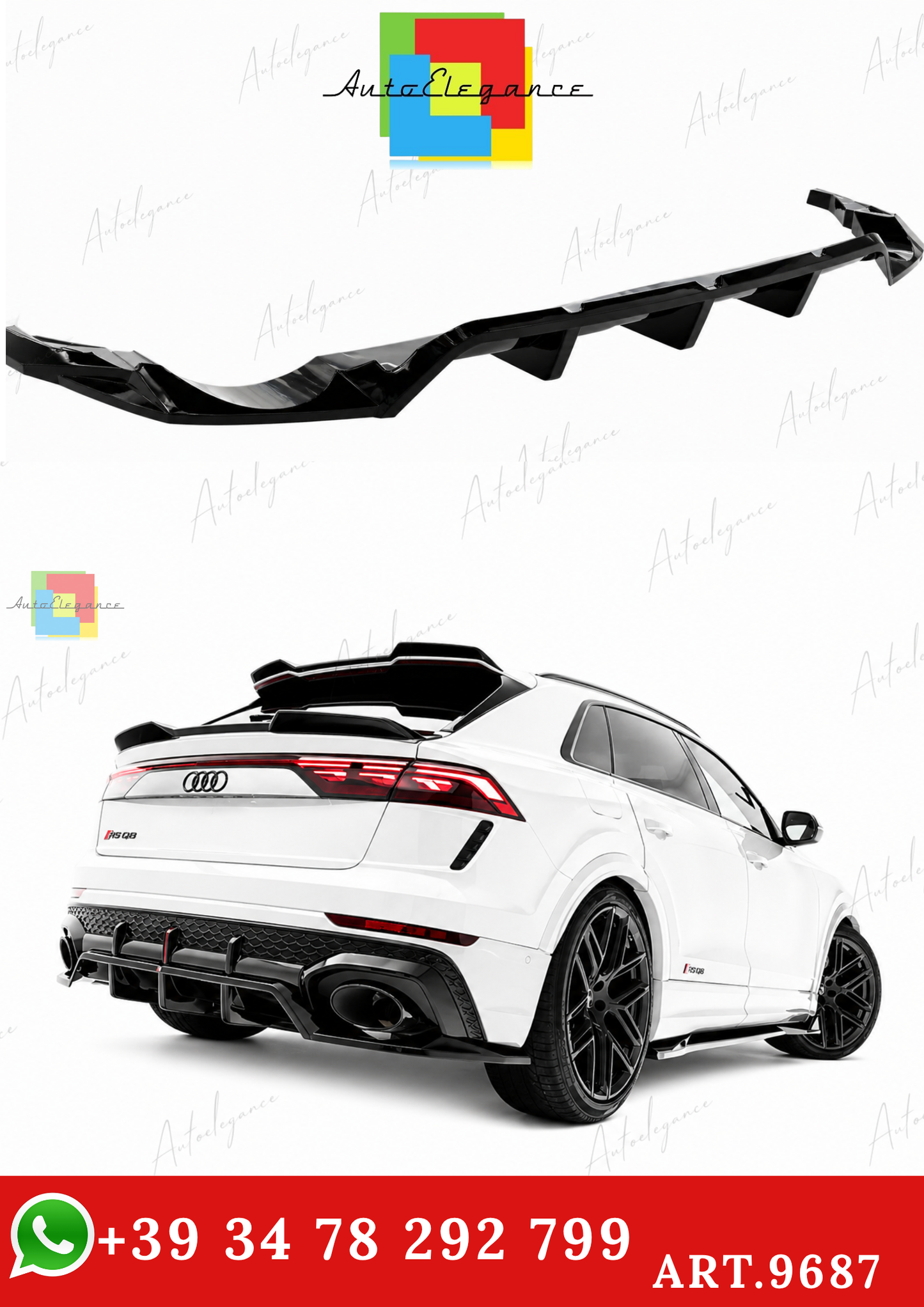 🔥ART.9687 SPLITTER POSTERIORE CON BARRE VERTICALI PER AUDI RSQ8 Mk1 FACELIFT🔥