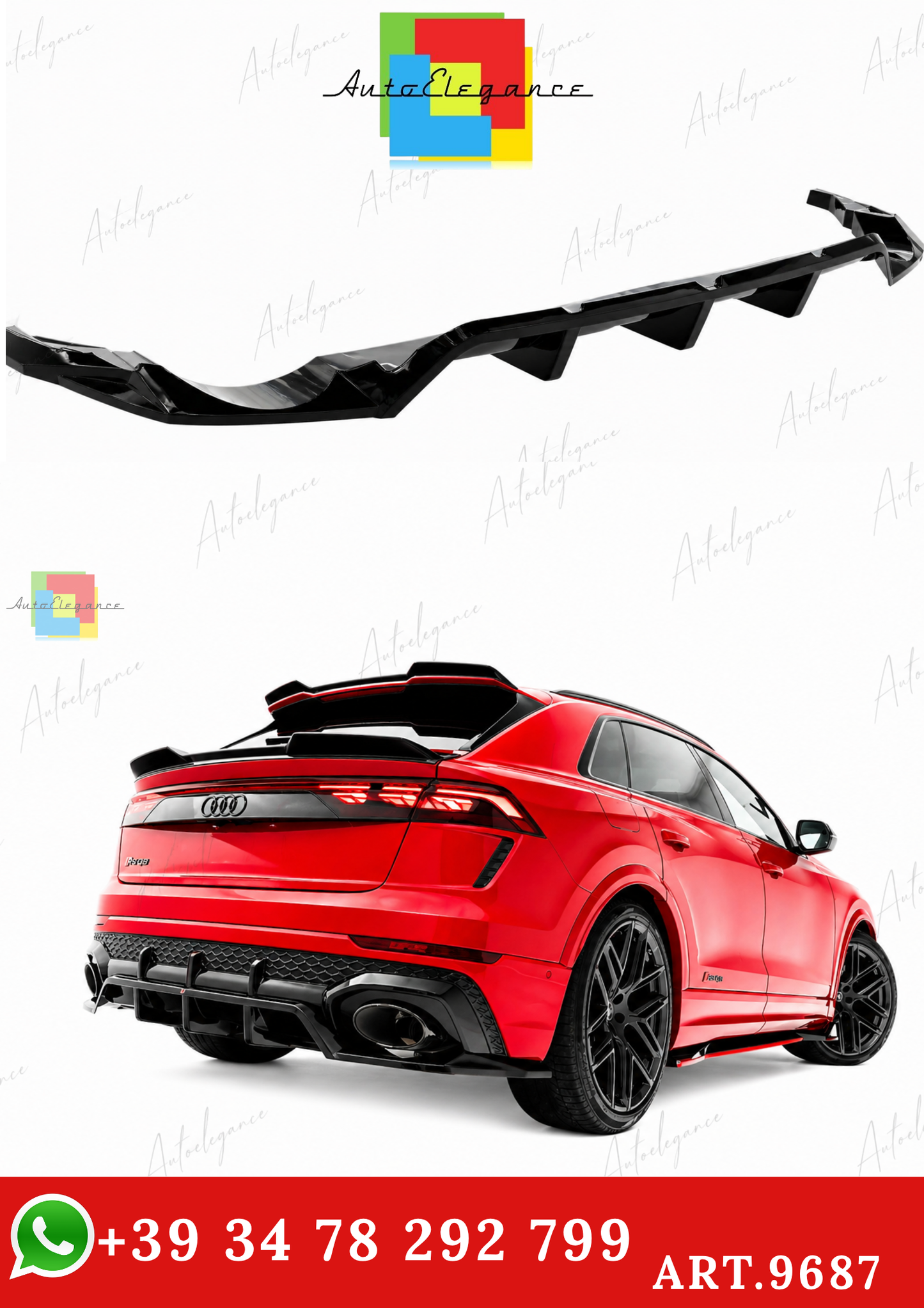 🔥ART.9687 SPLITTER POSTERIORE CON BARRE VERTICALI PER AUDI RSQ8 Mk1 FACELIFT🔥