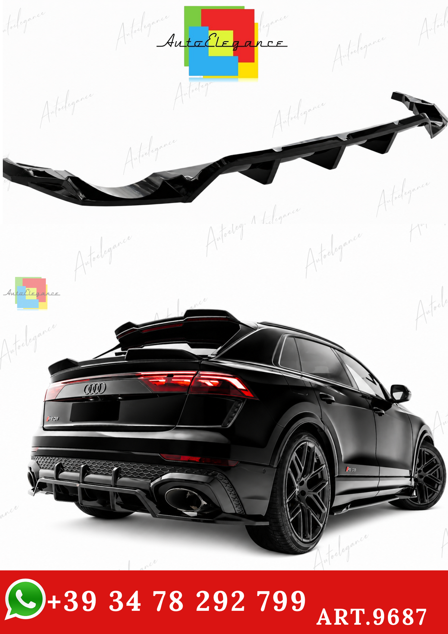 🔥ART.9687 SPLITTER POSTERIORE CON BARRE VERTICALI PER AUDI RSQ8 Mk1 FACELIFT🔥