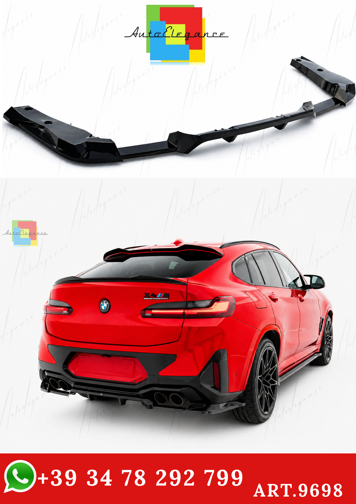 🔥ART.9698 SPLITTER POSTERIORE (CON BARRE VERTICALI) BMW X4M F98 FACELIFT🔥
