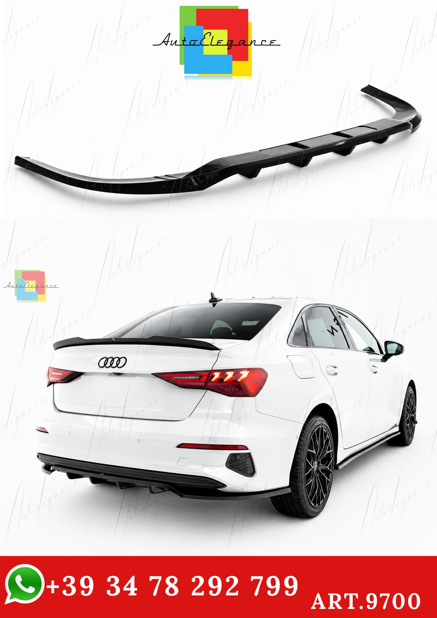 🔥ART.9700 SPLITTER POSTERIORE (CON BARRE VERTICALI) PER AUDI A3 BERLINA 8Y🔥