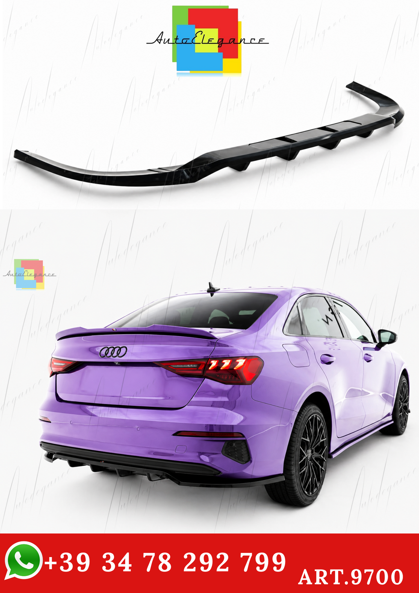 🔥ART.9700 SPLITTER POSTERIORE (CON BARRE VERTICALI) PER AUDI A3 BERLINA 8Y🔥