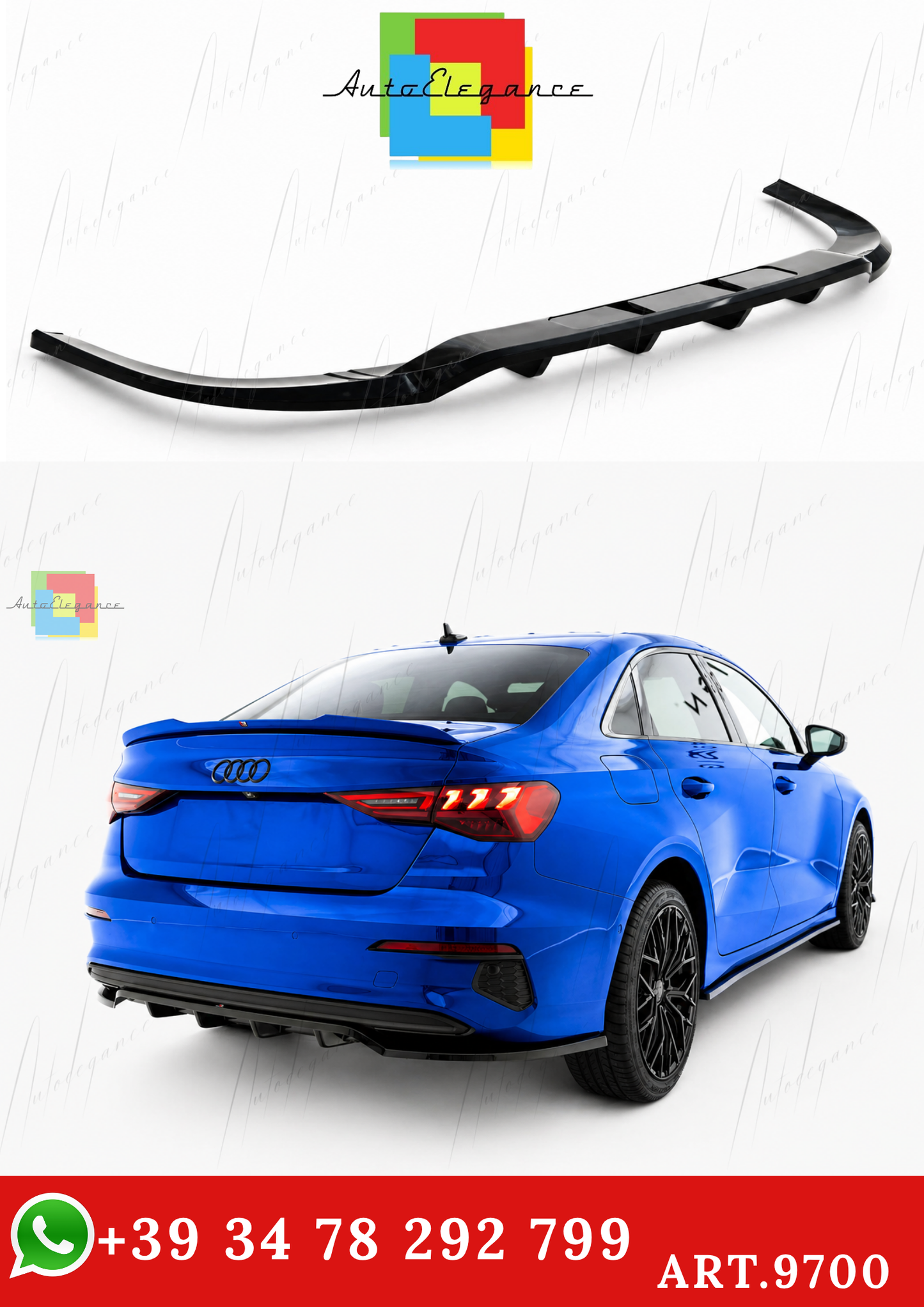🔥ART.9700 SPLITTER POSTERIORE (CON BARRE VERTICALI) PER AUDI A3 BERLINA 8Y🔥