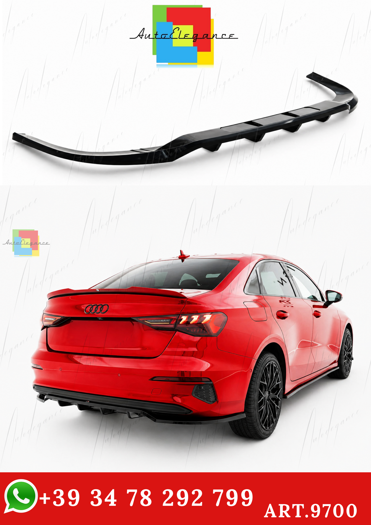 🔥ART.9700 SPLITTER POSTERIORE (CON BARRE VERTICALI) PER AUDI A3 BERLINA 8Y🔥