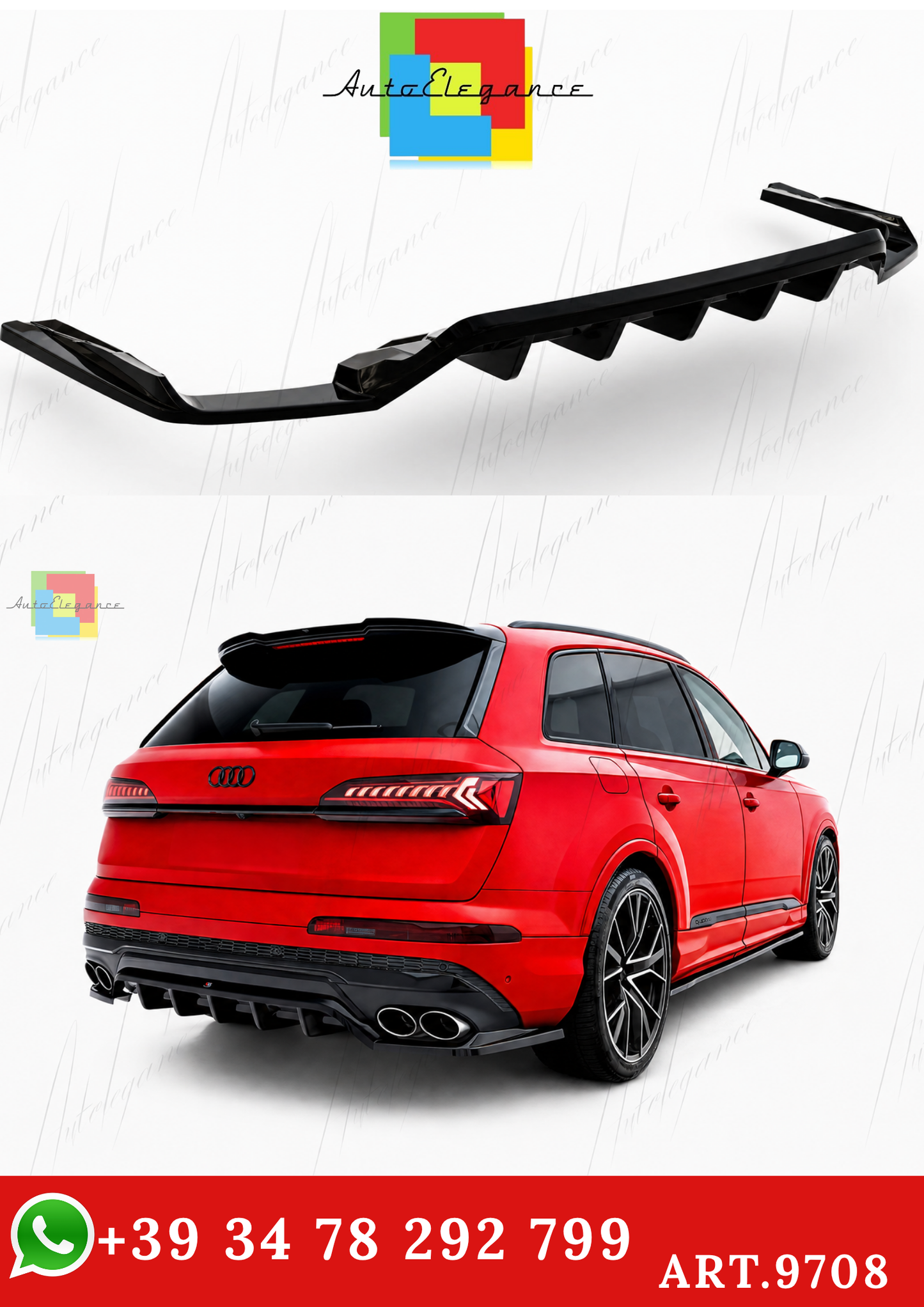 🔥ART.9708 SPLITTER POSTERIORE (CON BARRE VERTICALI) AUDI SQ7 Mk2 4M FACELIFT🔥