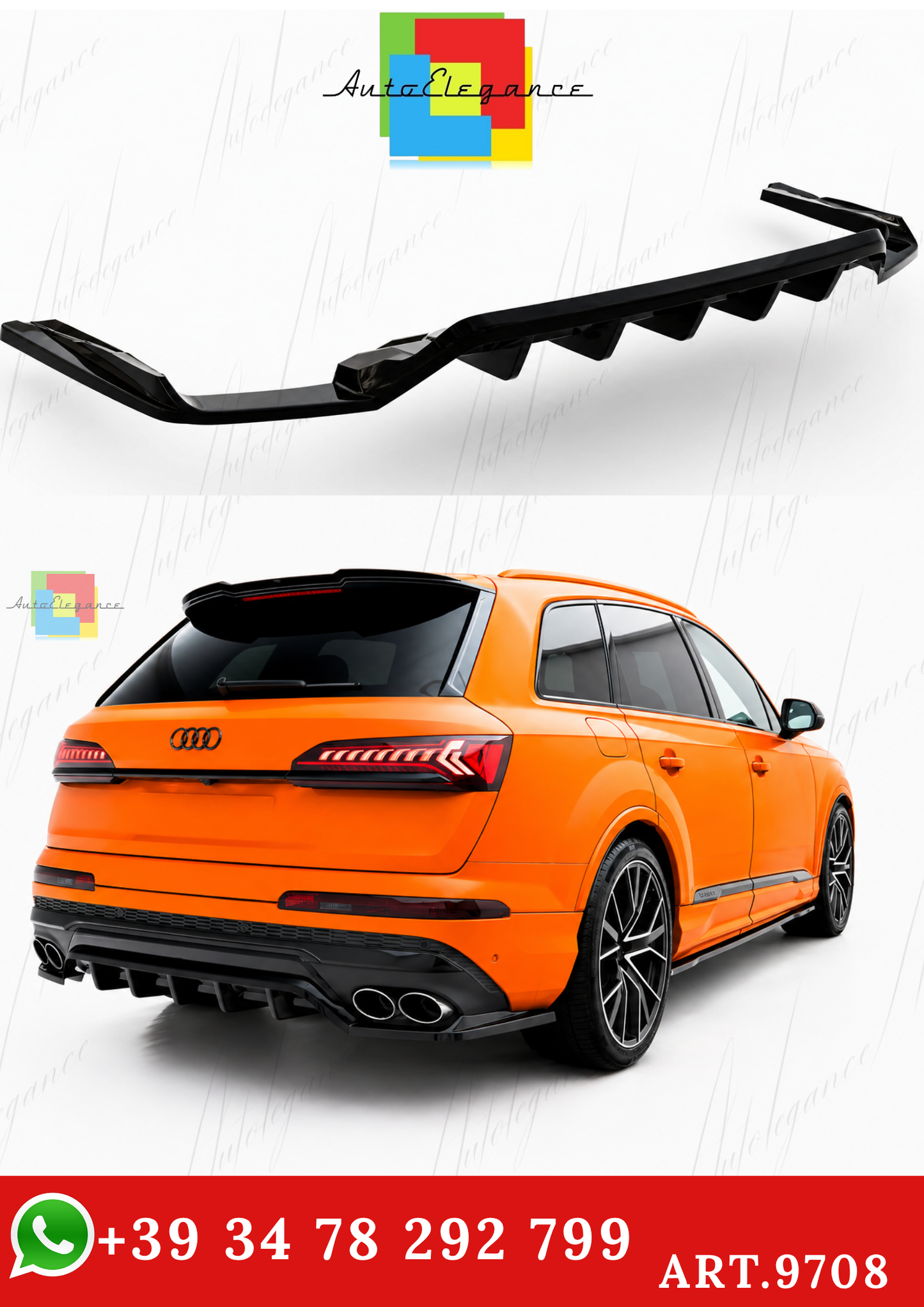 🔥ART.9708 SPLITTER POSTERIORE (CON BARRE VERTICALI) AUDI SQ7 Mk2 4M FACELIFT🔥