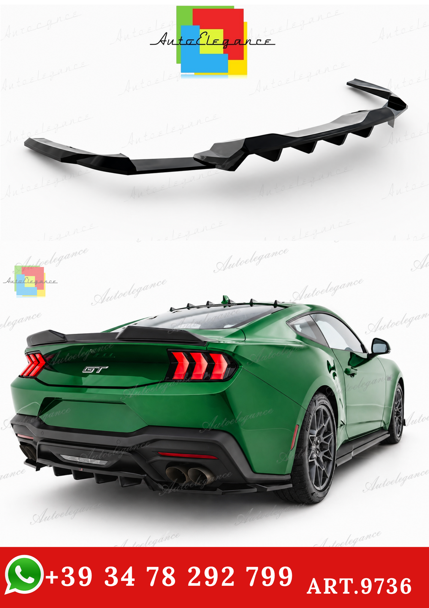 🔥ART.9736 SPLITTER POSTERIORE (CON BARRE VERTICALI) PER FORD MUSTANG GT Mk7🔥