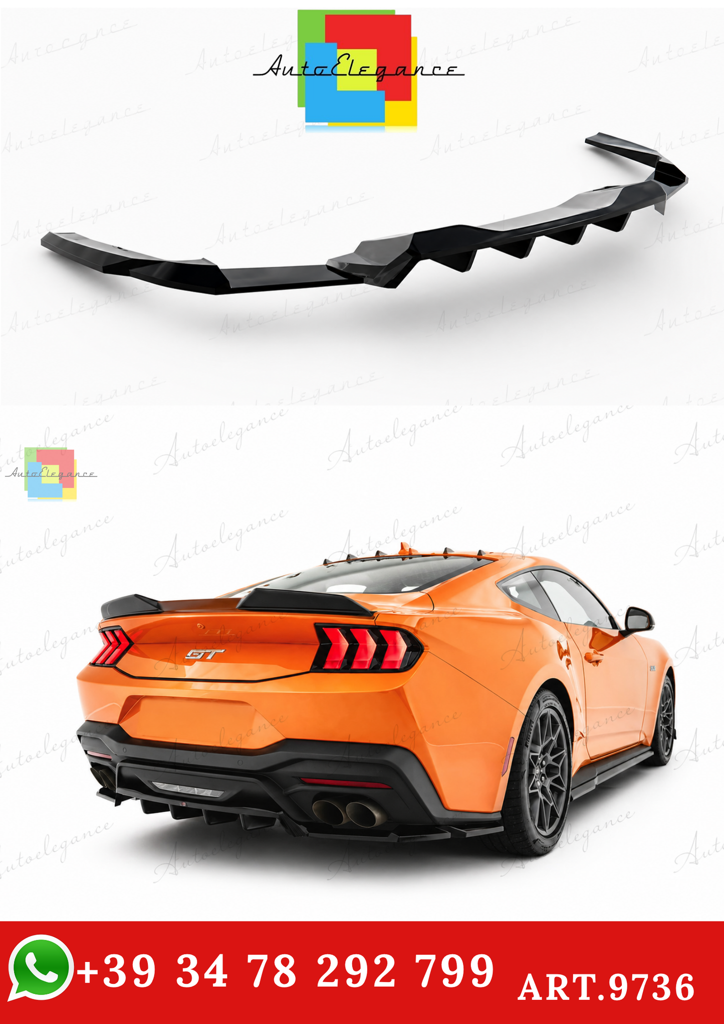 🔥ART.9736 SPLITTER POSTERIORE (CON BARRE VERTICALI) PER FORD MUSTANG GT Mk7🔥
