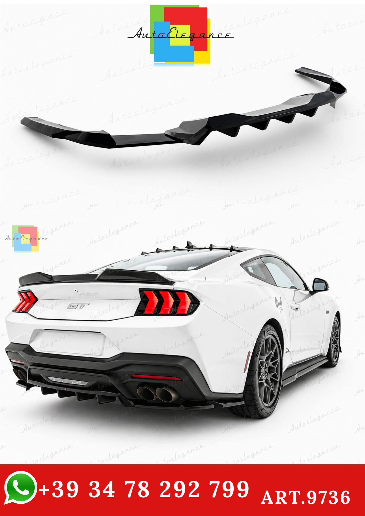 🔥ART.9736 SPLITTER POSTERIORE (CON BARRE VERTICALI) PER FORD MUSTANG GT Mk7🔥