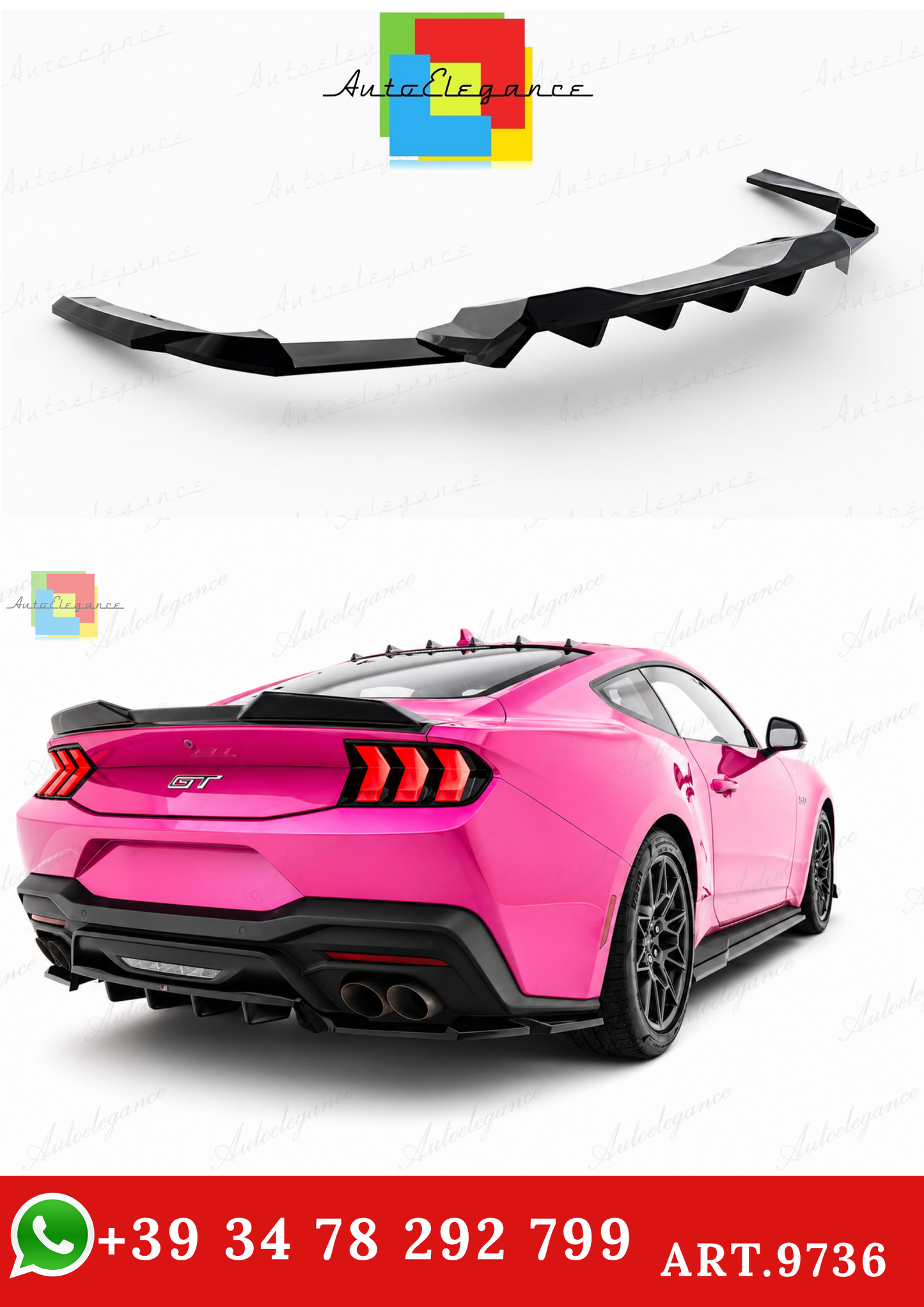 🔥ART.9736 SPLITTER POSTERIORE (CON BARRE VERTICALI) PER FORD MUSTANG GT Mk7🔥
