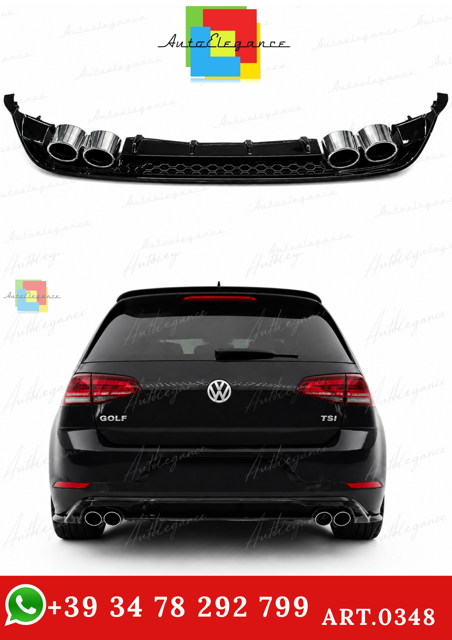🔥ART.0348 DIFFUSORE ADATTO PER VW GOLF 7.5 2+2 NERO LUCIDO🔥