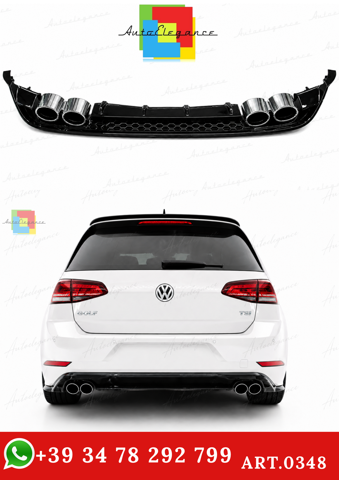 🔥ART.0348 DIFFUSORE ADATTO PER VW GOLF 7.5 2+2 NERO LUCIDO🔥