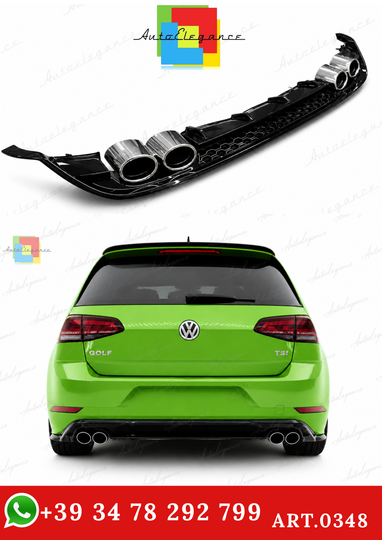 🔥ART.0348 DIFFUSORE ADATTO PER VW GOLF 7.5 2+2 NERO LUCIDO🔥