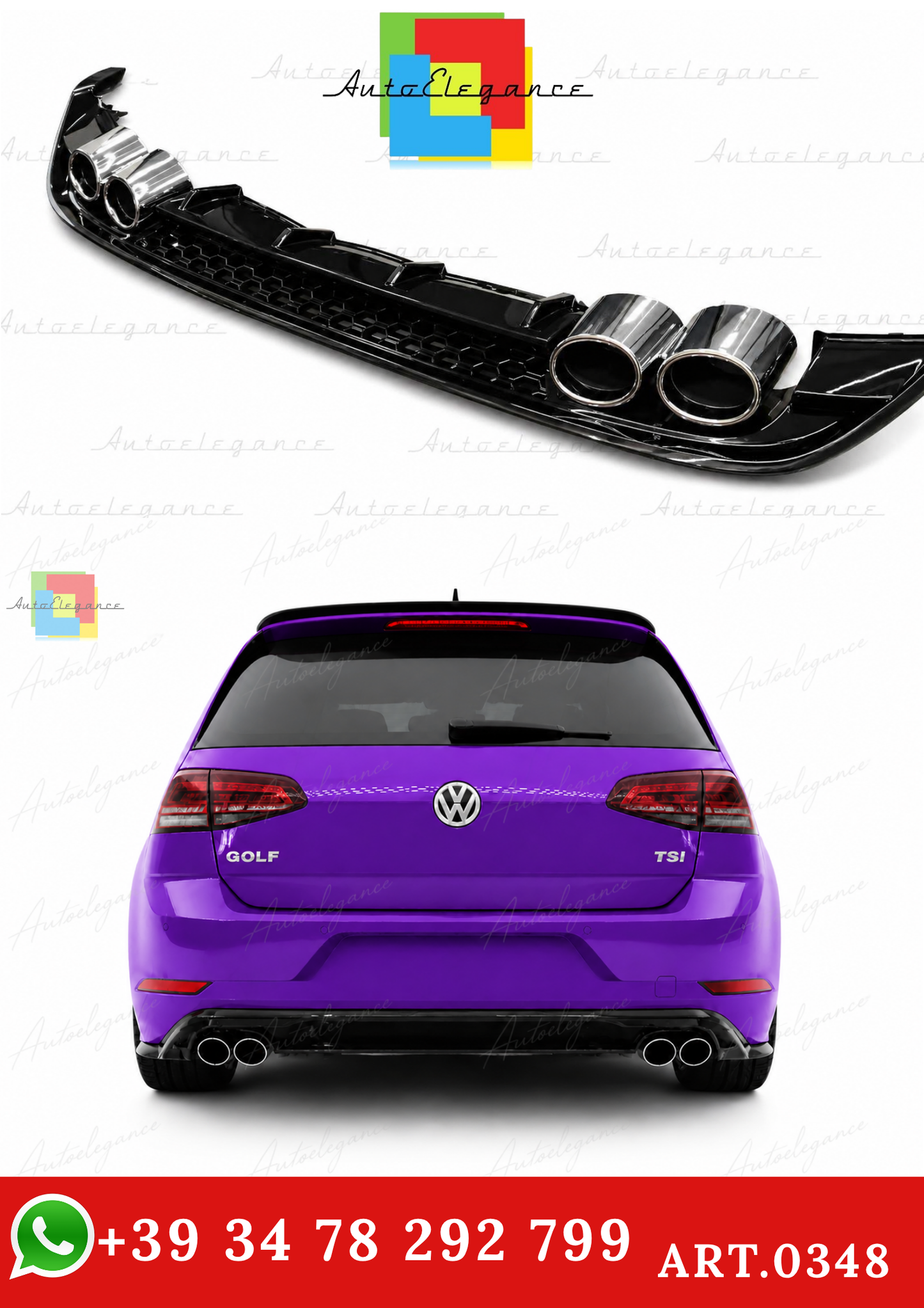 🔥ART.0348 DIFFUSORE ADATTO PER VW GOLF 7.5 2+2 NERO LUCIDO🔥