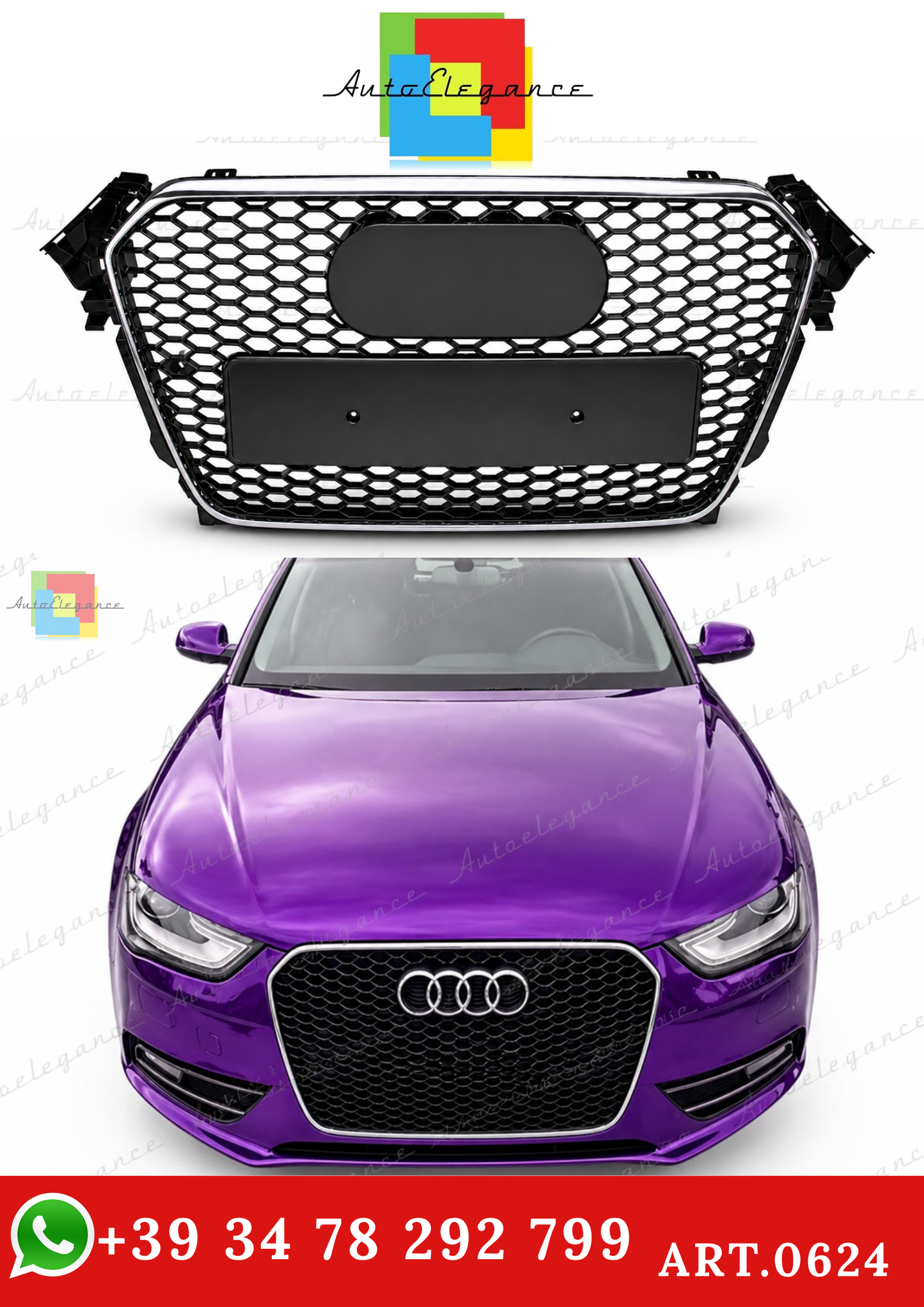 🔥ART.0624 GRIGLIA ANTERIORE AUDI A4 B8 AVANT BERLINA CALANDRA RS4 CROMATO🔥