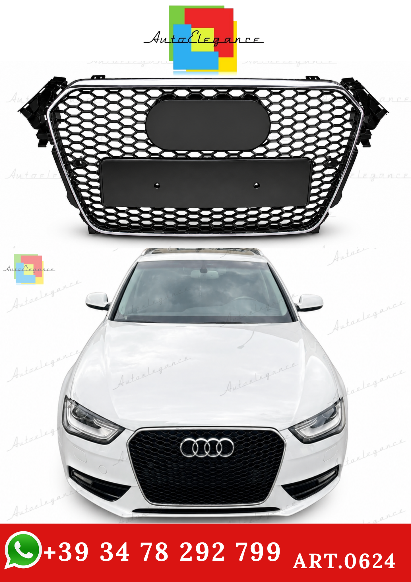🔥ART.0624 GRIGLIA ANTERIORE AUDI A4 B8 AVANT BERLINA CALANDRA RS4 CROMATO🔥