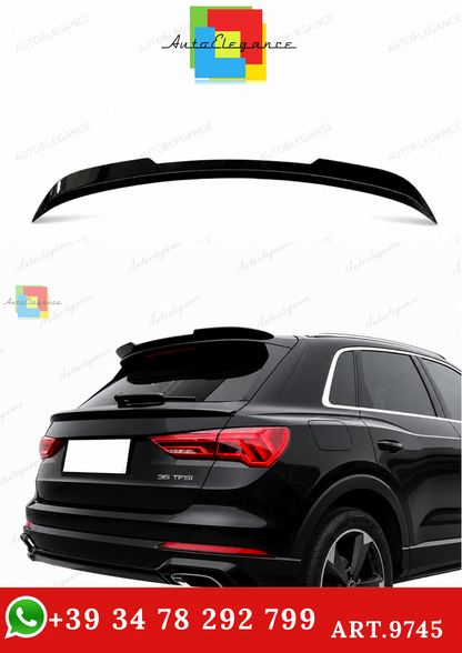 🔥ART.9745 SPOILER POSTERIORE PER TETTO AUDI Q3 NERO LUCIDO IN ABS / 2018+🔥