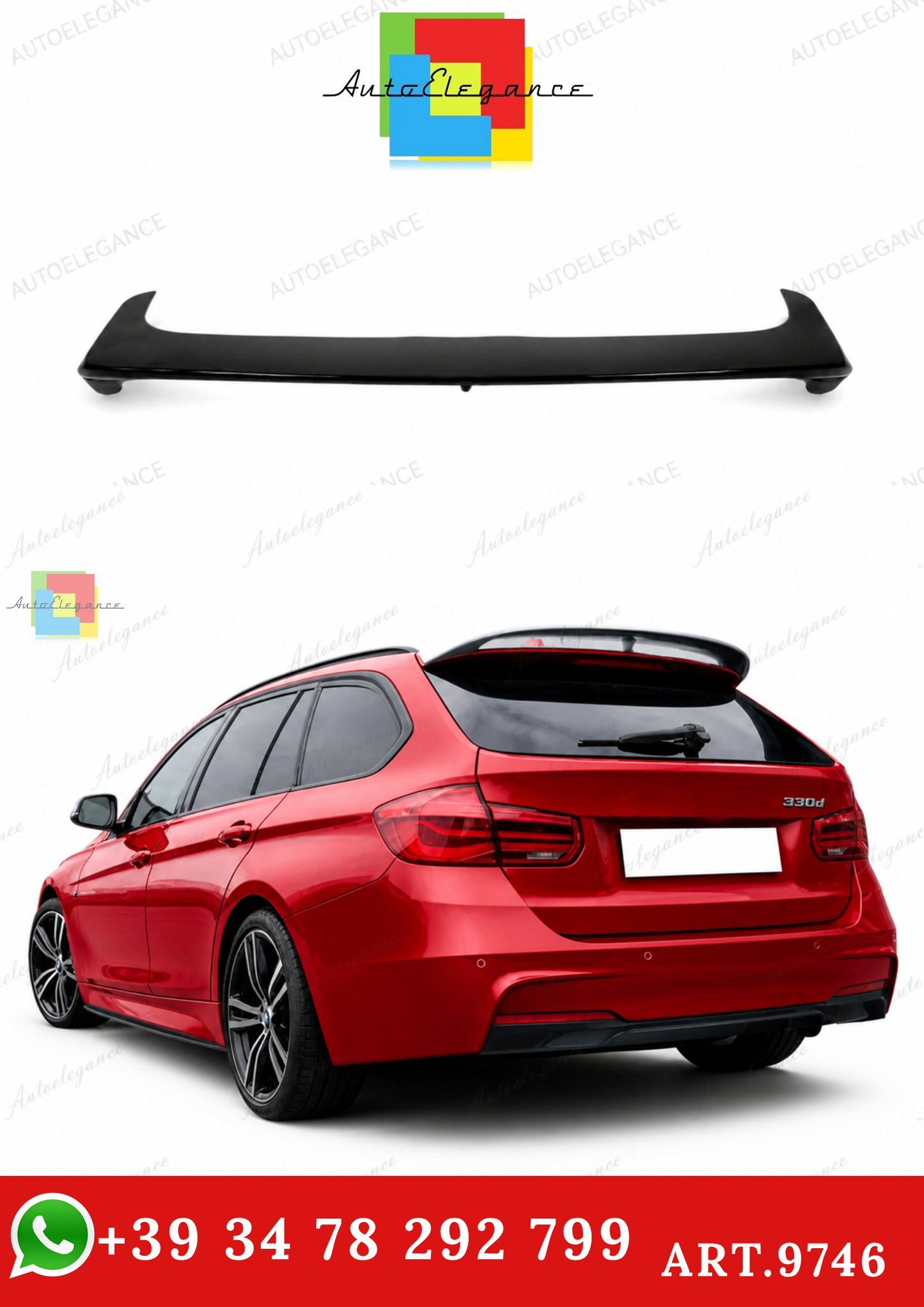 🔥ART.9746 SPOILER POSTERIORE PER TETTO BMW  F31 NERO LUCIDO IN ABS / 12-18🔥