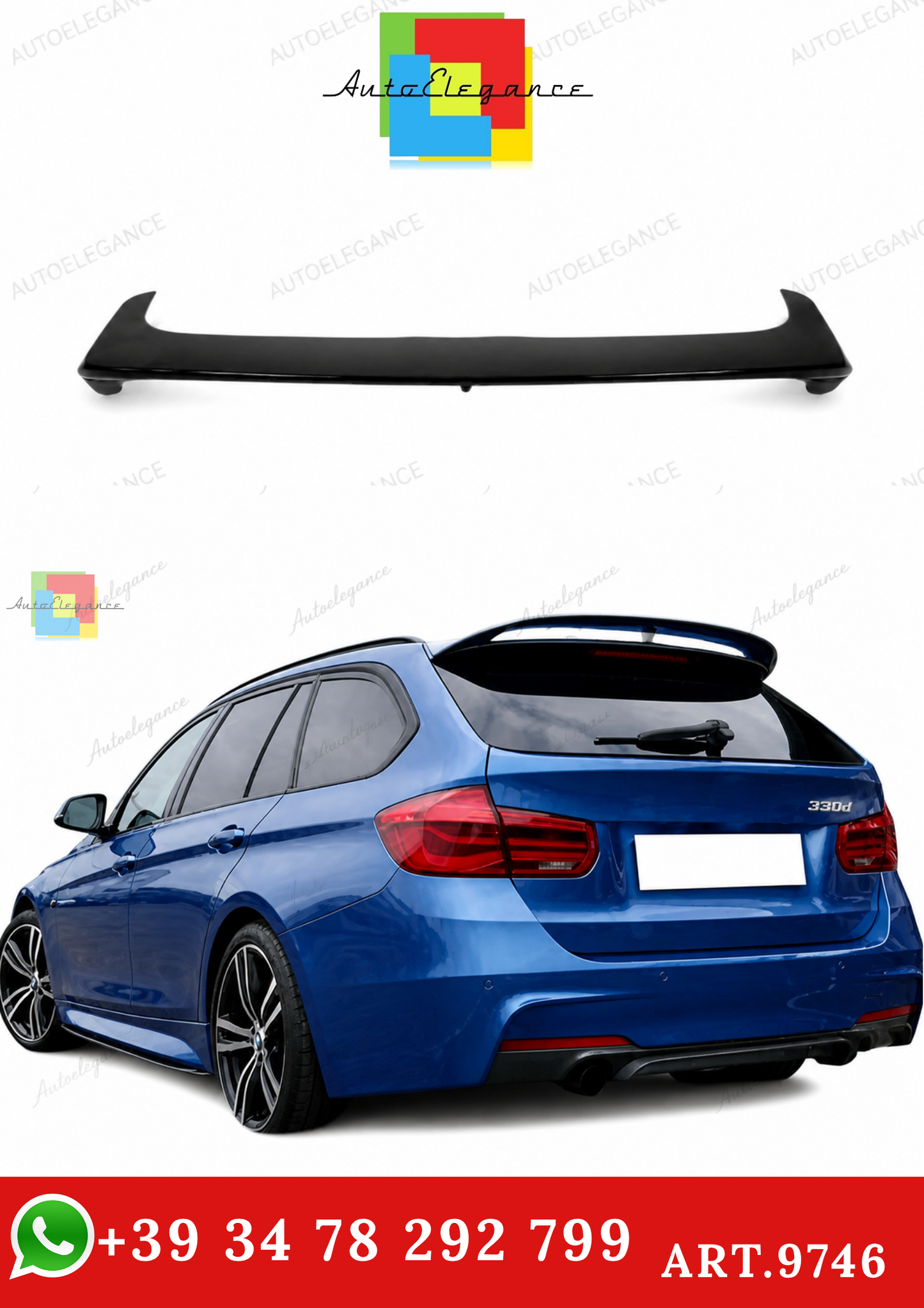 🔥ART.9746 SPOILER POSTERIORE PER TETTO BMW  F31 NERO LUCIDO IN ABS / 12-18🔥