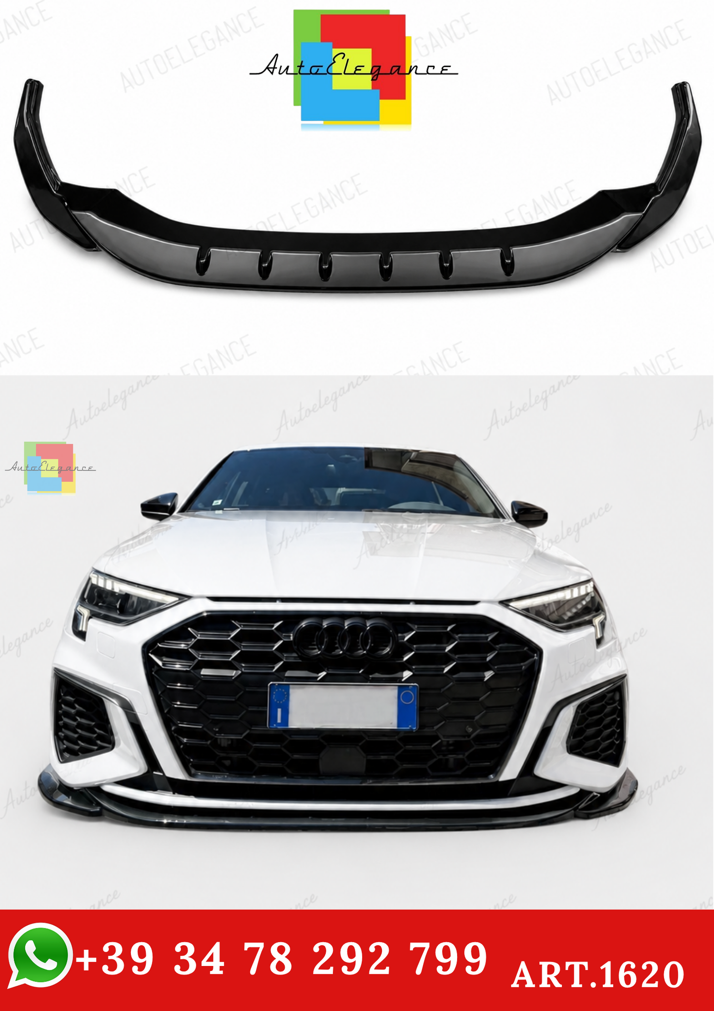 🔥ART.1620 SPLITTER ANTERIORE ADATTO PER AUDI A3 S3 8Y 2020+LOOK SPORTIVO🔥