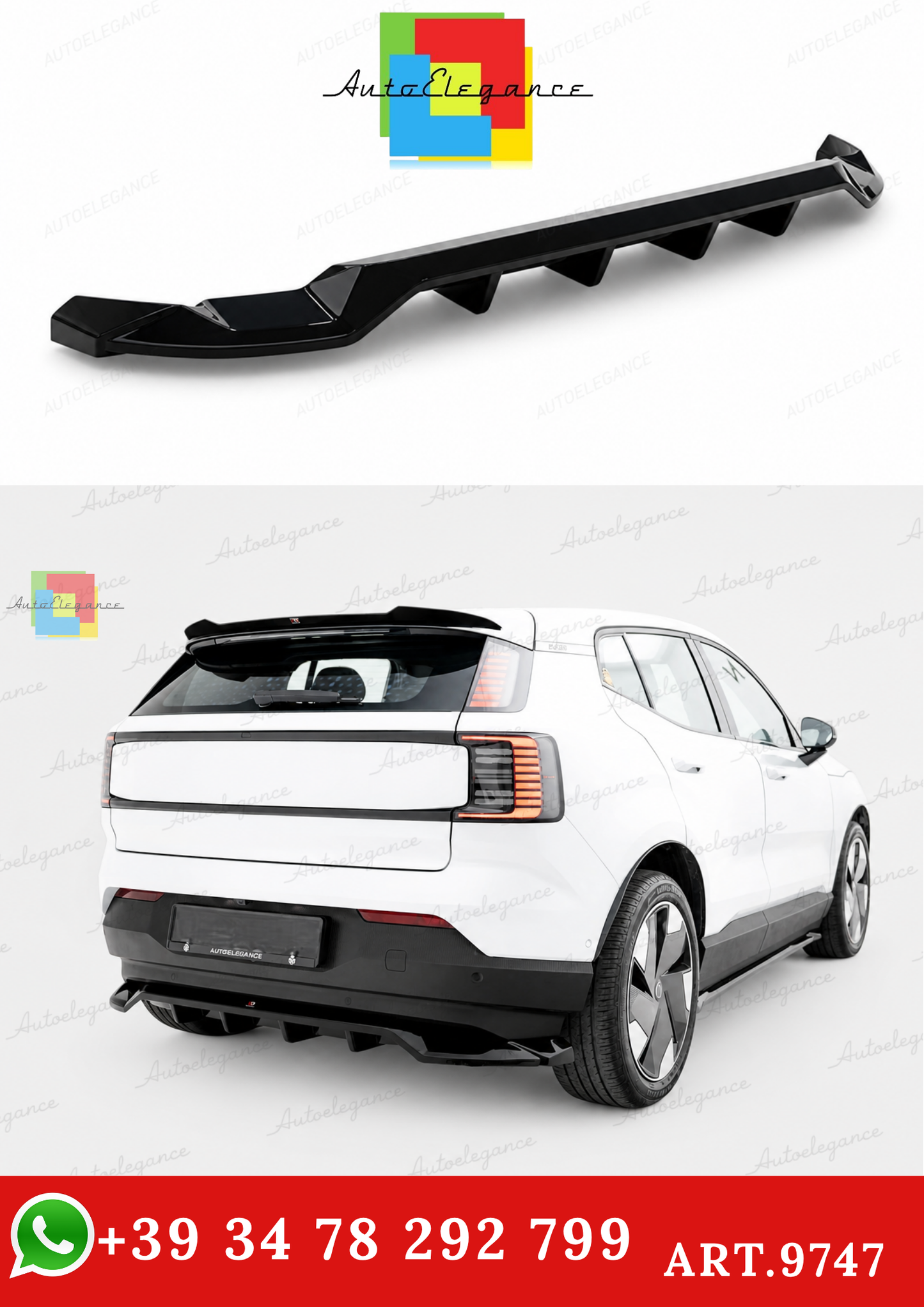 🔥ART.9747 SPLITTER POSTERIORE (CON BARRE VERTIVALI) PER VOLVO EX30 Mk1🔥