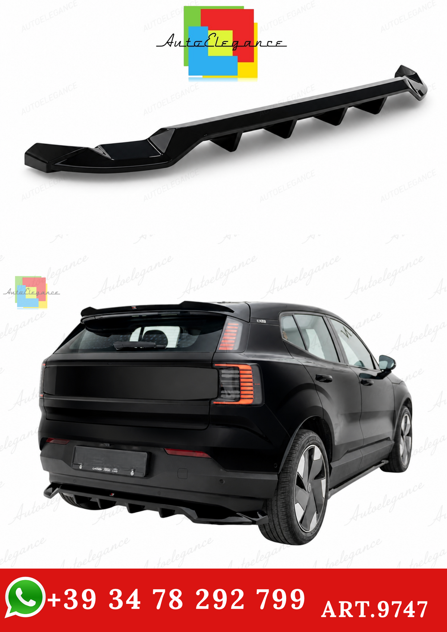 🔥ART.9747 SPLITTER POSTERIORE (CON BARRE VERTIVALI) PER VOLVO EX30 Mk1🔥