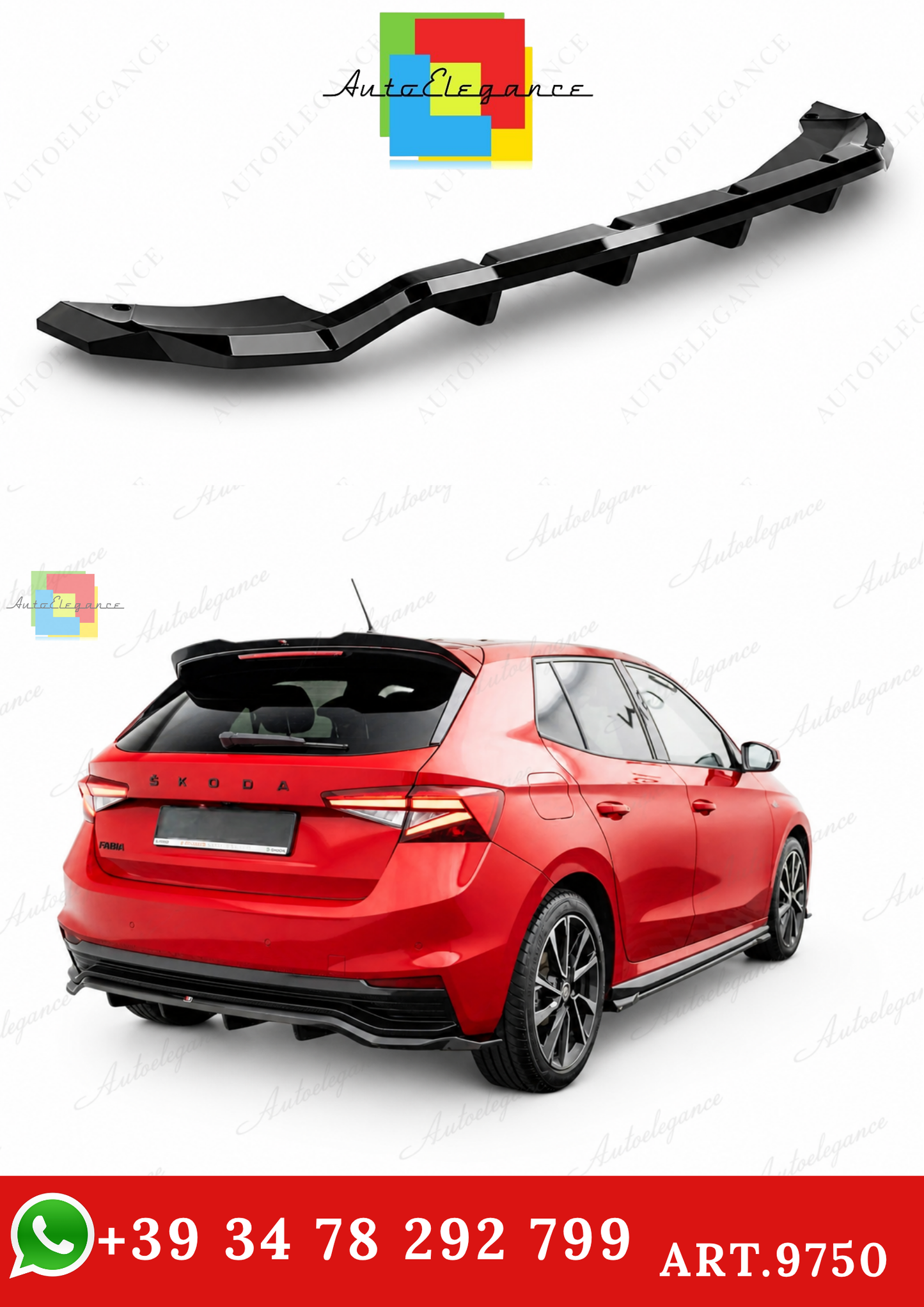 🔥ART.9750 SPLITTER POSTERIORE ADATTO PER SKODA FABIA MONTE CARLO Mk4🔥