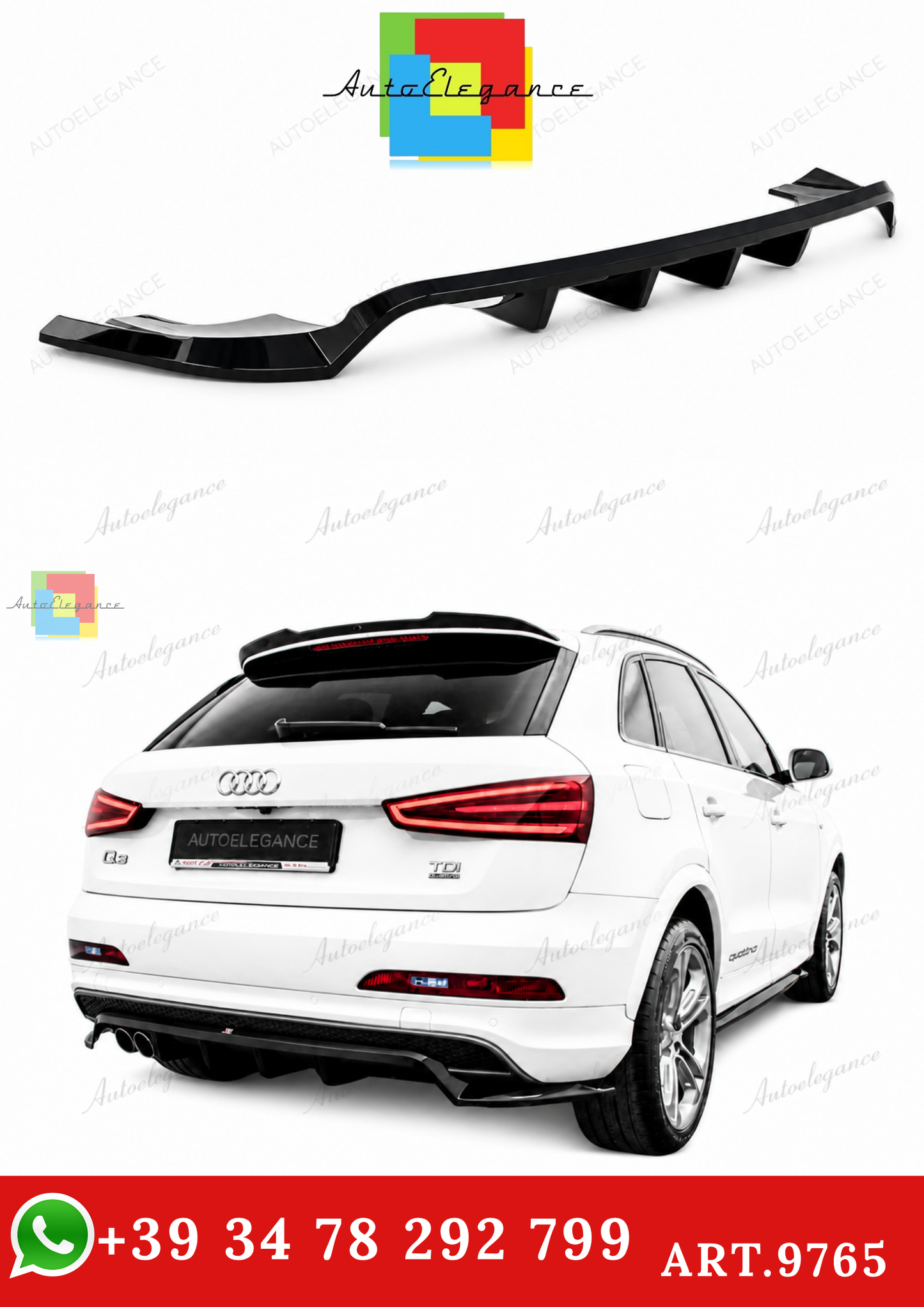 🔥ART.9765 SPLITTER POSTERIORE (CON BARRE VERTICALI) PER AUDI Q3 S-LINE 8U🔥