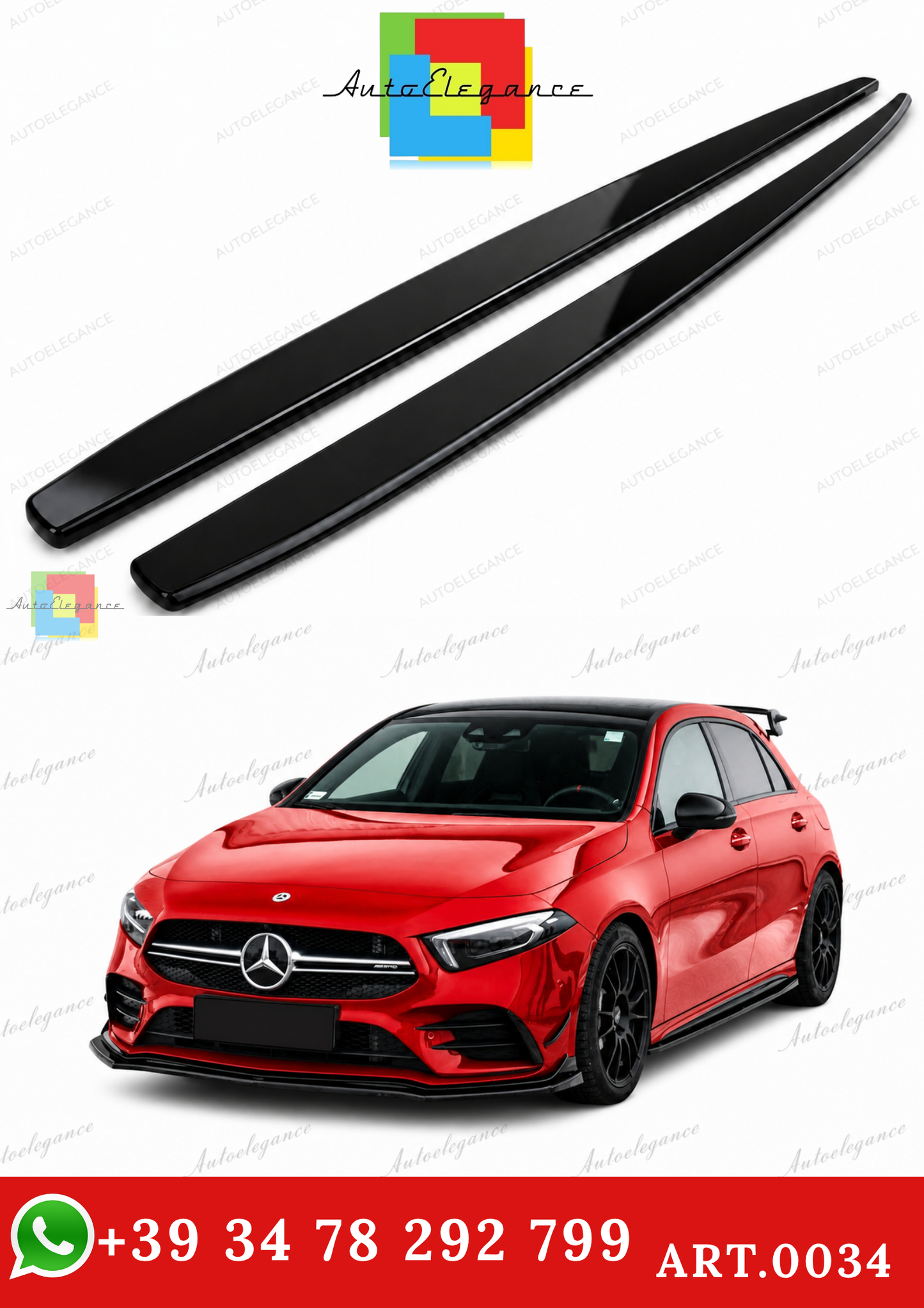 🔥ART.0034 MINIGONNE LATERALI SOTTOPORTA ABS MERCEDES A W177 NERO LUCIDO🔥