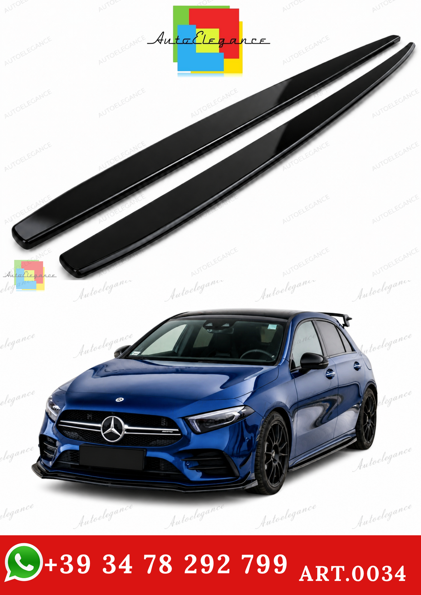 🔥ART.0034 MINIGONNE LATERALI SOTTOPORTA ABS MERCEDES A W177 NERO LUCIDO🔥