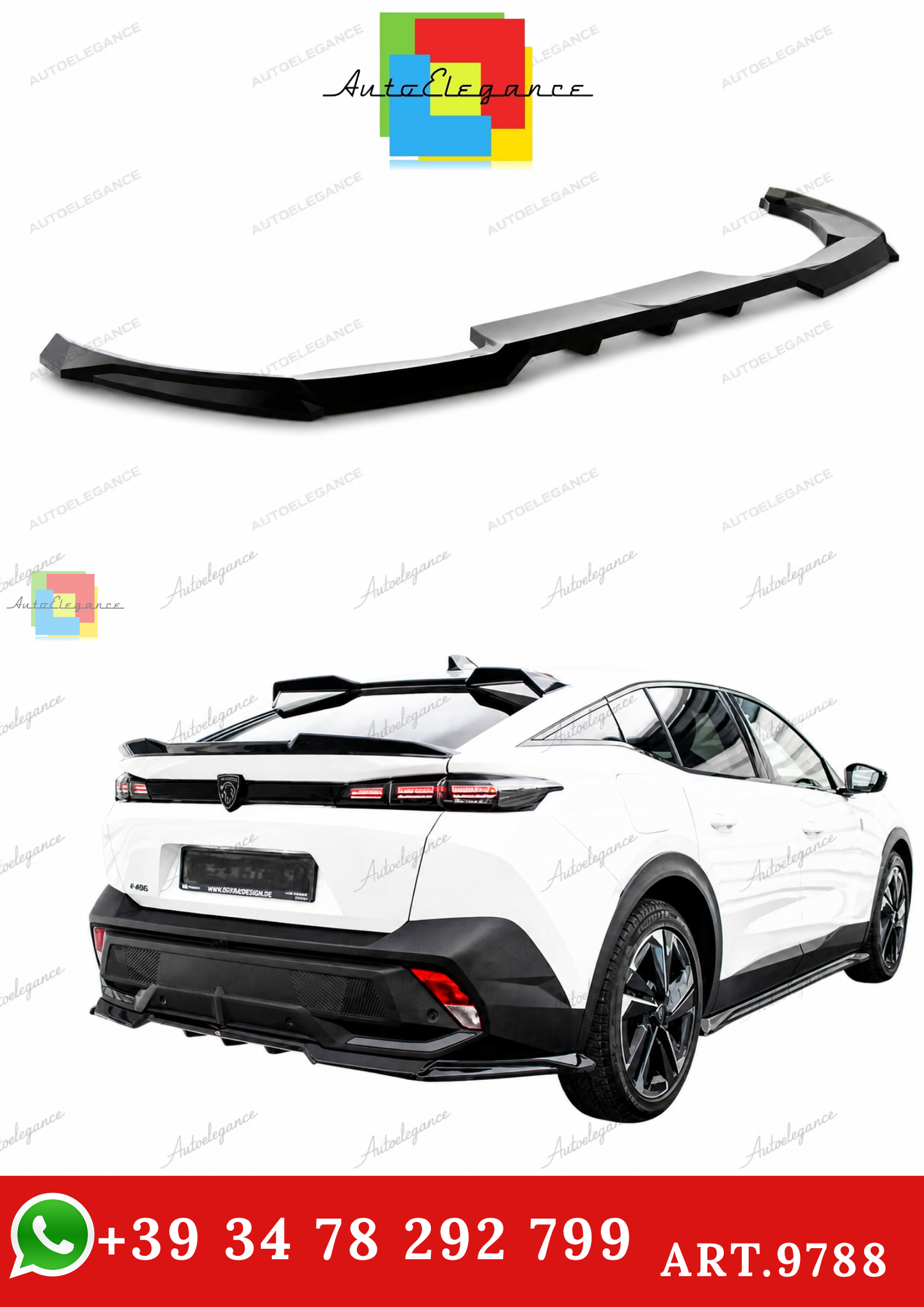 🔥ART.9788 SPLITTER POSTERIORE (CON BARRE VERTICALI) PER PEUGEOT 408 Mk1🔥