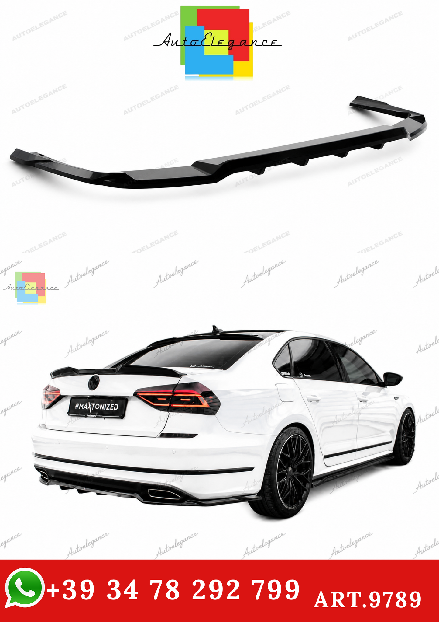 🔥ART.9789 SPLITTER POSTERIORE CON BARRE VERTICALI VW PASAT GT B8 FACELIFT USA🔥