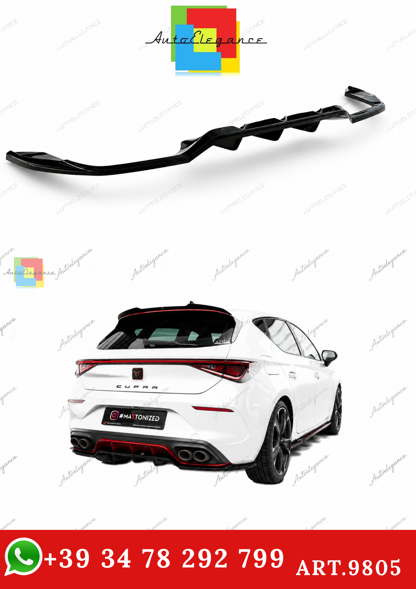 🔥ART.9805 SPLITTER POSTERIORE (CON BARRE VERTIVALI) CUPRA LEON HATCHBACK Mk1🔥