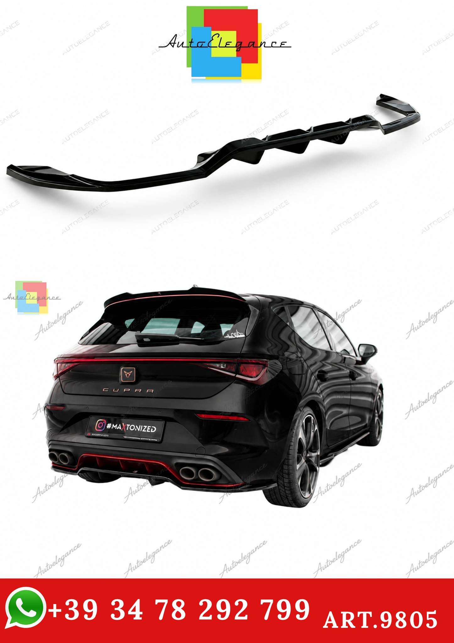 🔥ART.9805 SPLITTER POSTERIORE (CON BARRE VERTIVALI) CUPRA LEON HATCHBACK Mk1🔥
