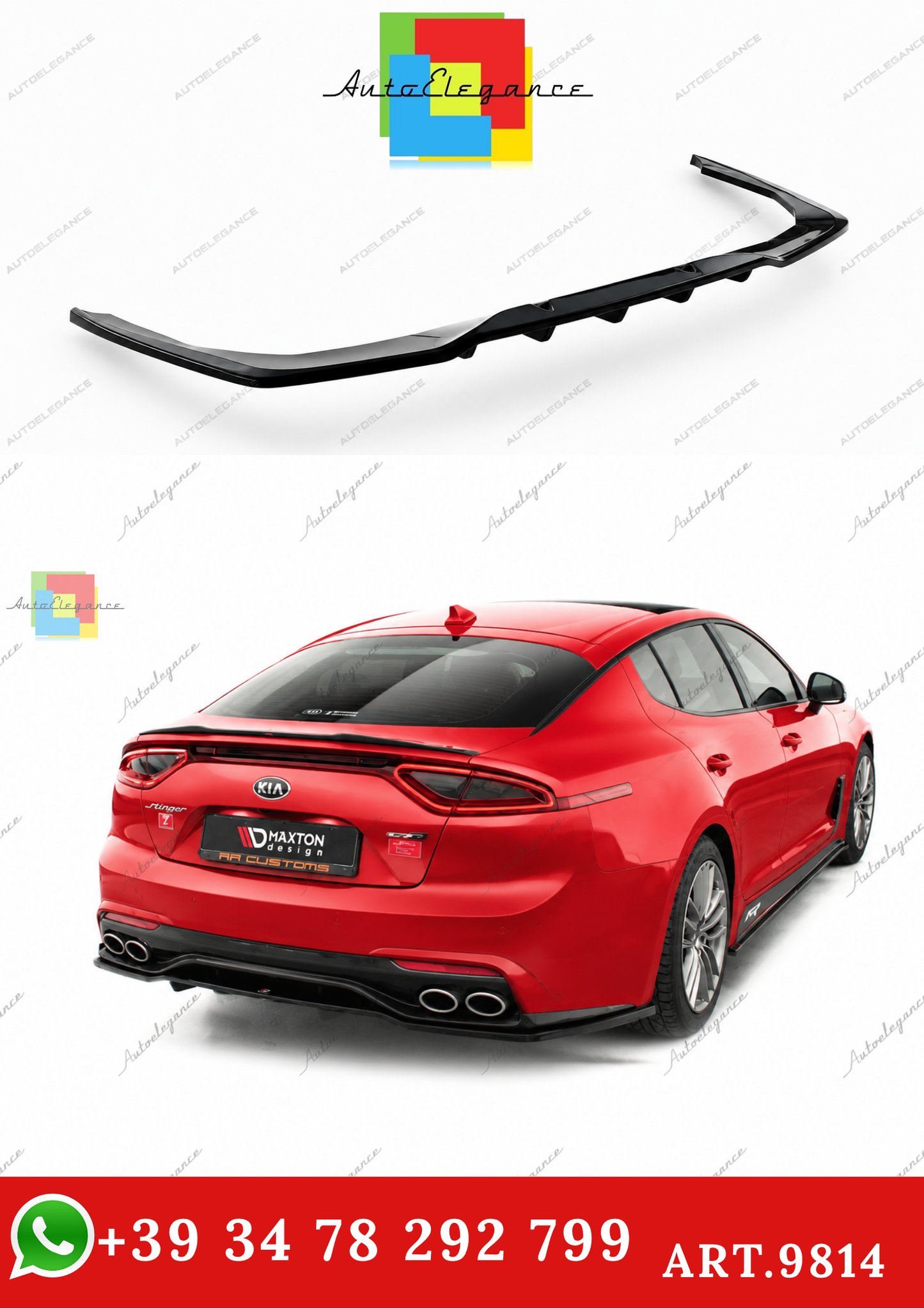 🔥ART.9814 SPLITTER POSTERIORE (CON BARRE VERTICALI) PER KIA STINGER Mk1🔥