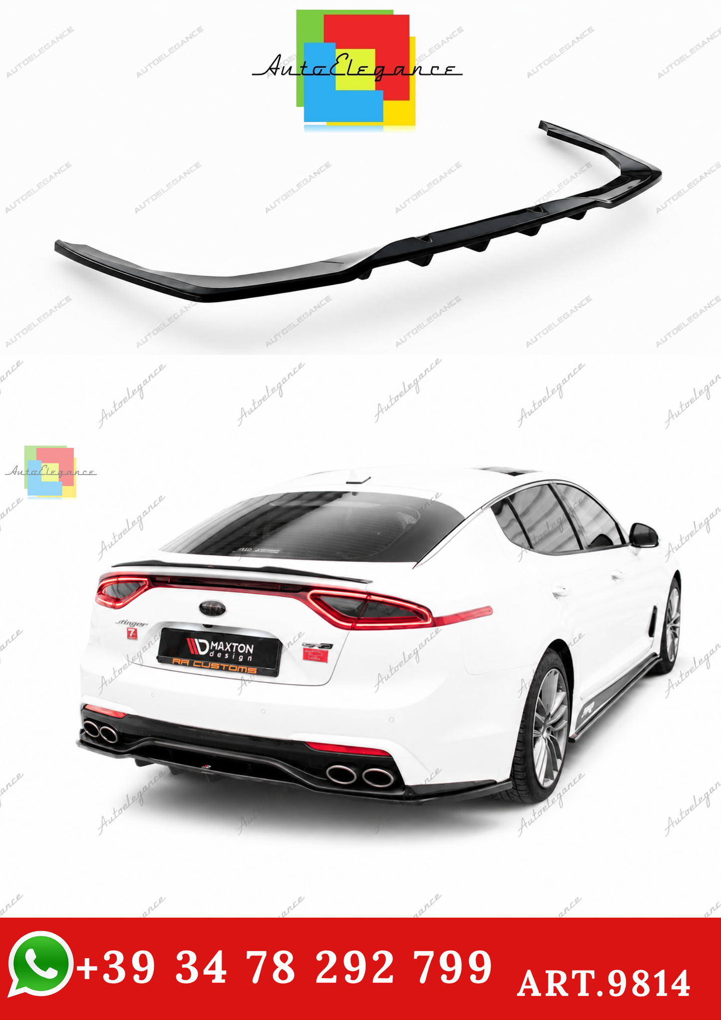 🔥ART.9814 SPLITTER POSTERIORE (CON BARRE VERTICALI) PER KIA STINGER Mk1🔥