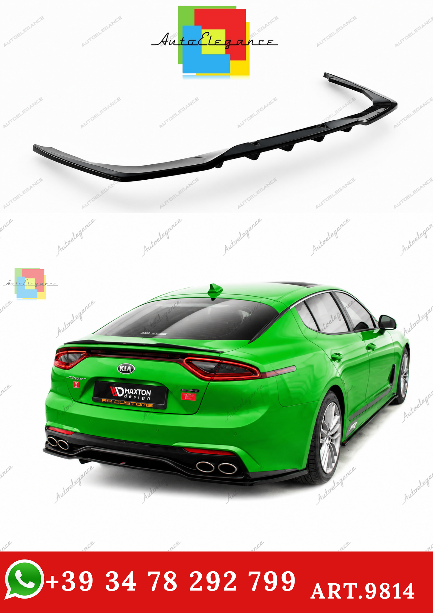🔥ART.9814 SPLITTER POSTERIORE (CON BARRE VERTICALI) PER KIA STINGER Mk1🔥