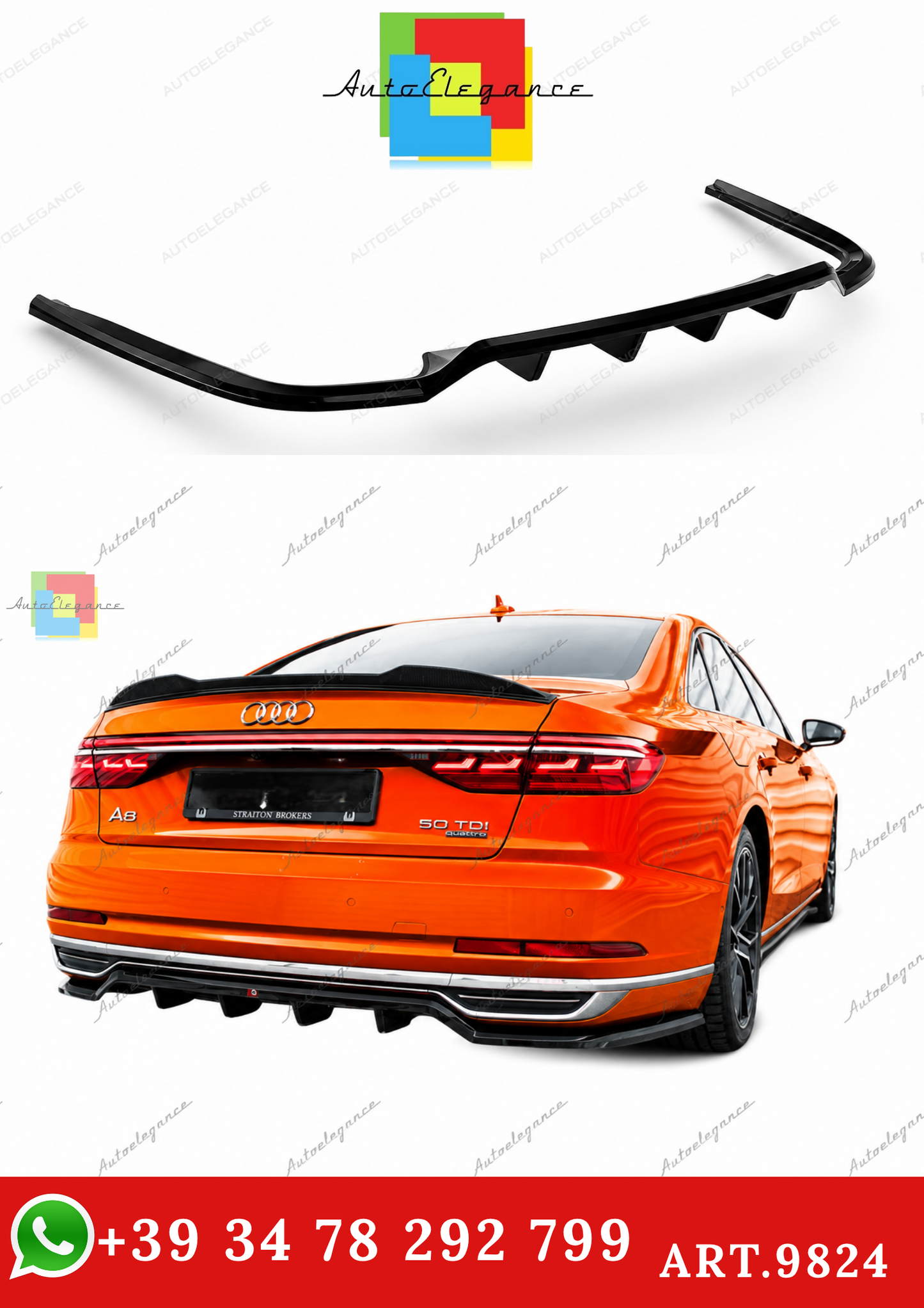 🔥ART.9824 SPLITTER POSTERIORE (CON BARRE VERTICALI) ADATTO PER AUDI A8 D5🔥