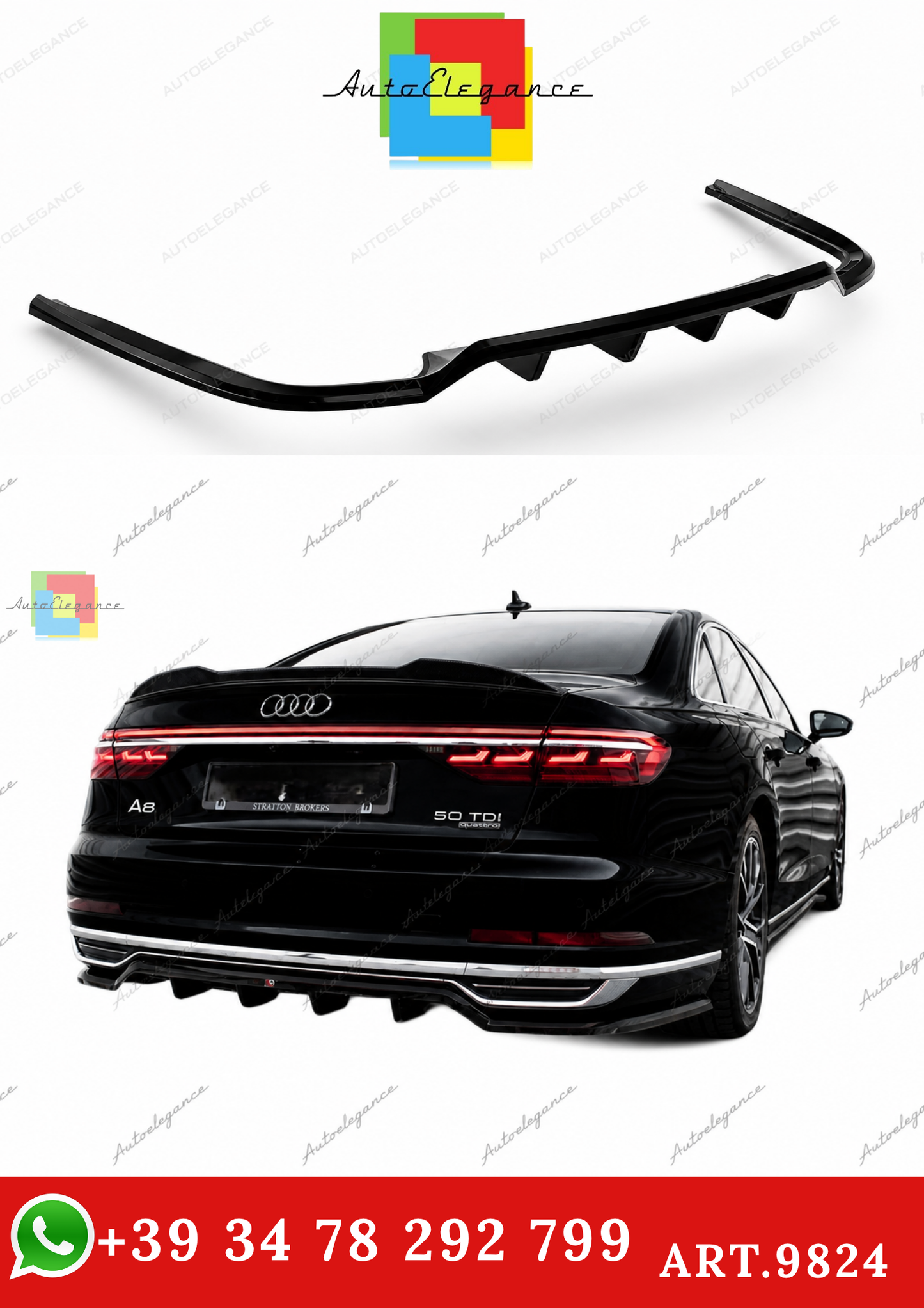 🔥ART.9824 SPLITTER POSTERIORE (CON BARRE VERTICALI) ADATTO PER AUDI A8 D5🔥