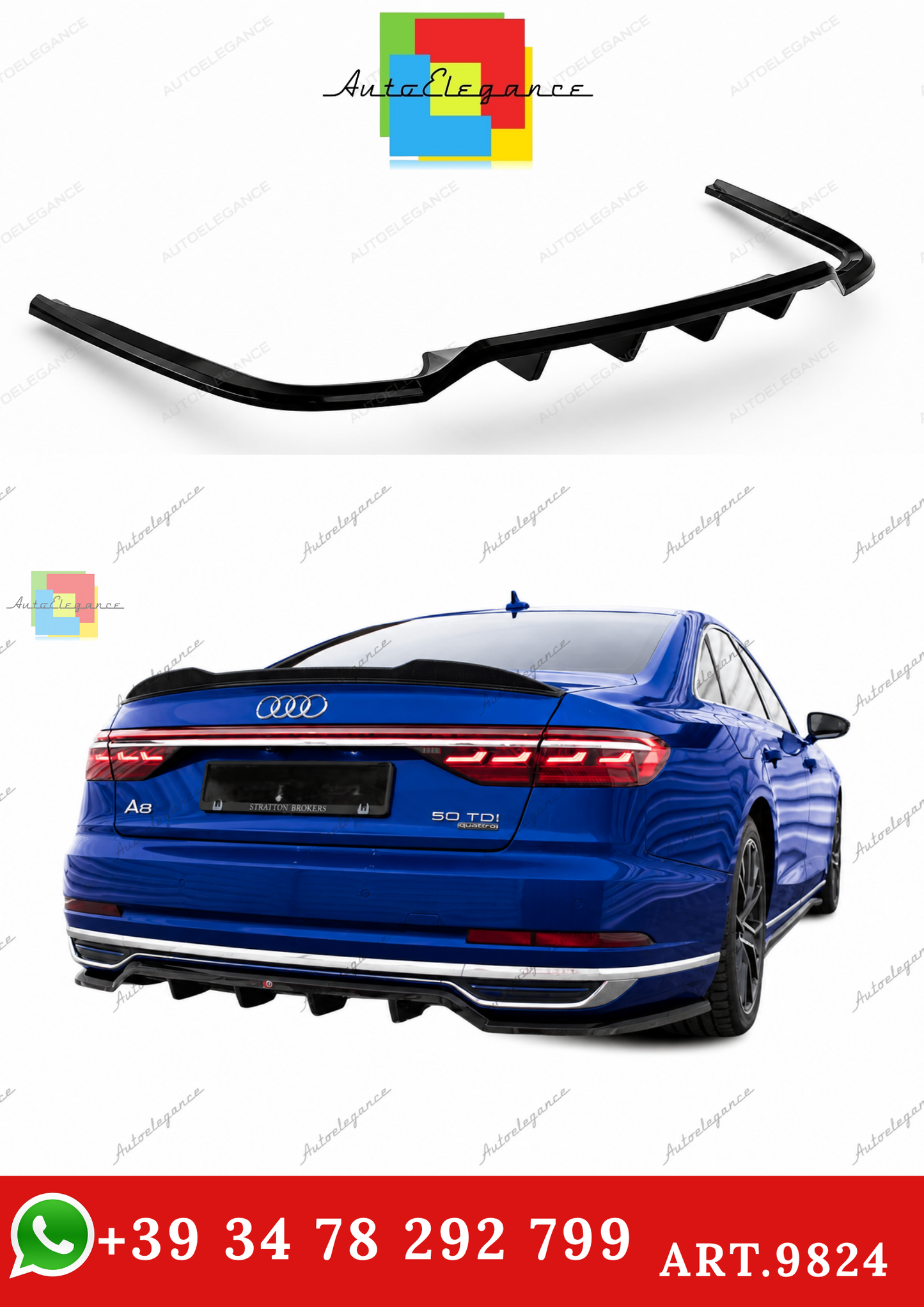 🔥ART.9824 SPLITTER POSTERIORE (CON BARRE VERTICALI) ADATTO PER AUDI A8 D5🔥