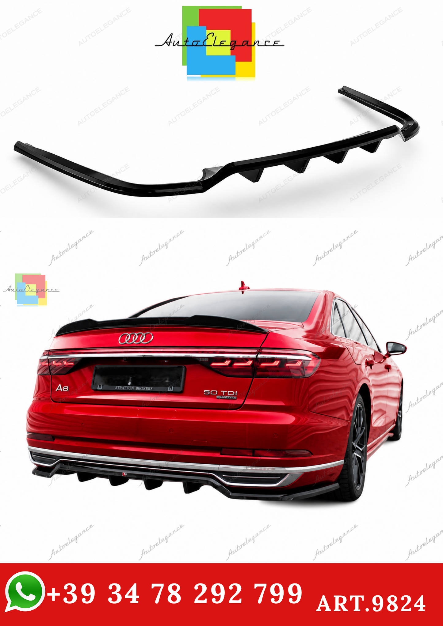 🔥ART.9824 SPLITTER POSTERIORE (CON BARRE VERTICALI) ADATTO PER AUDI A8 D5🔥