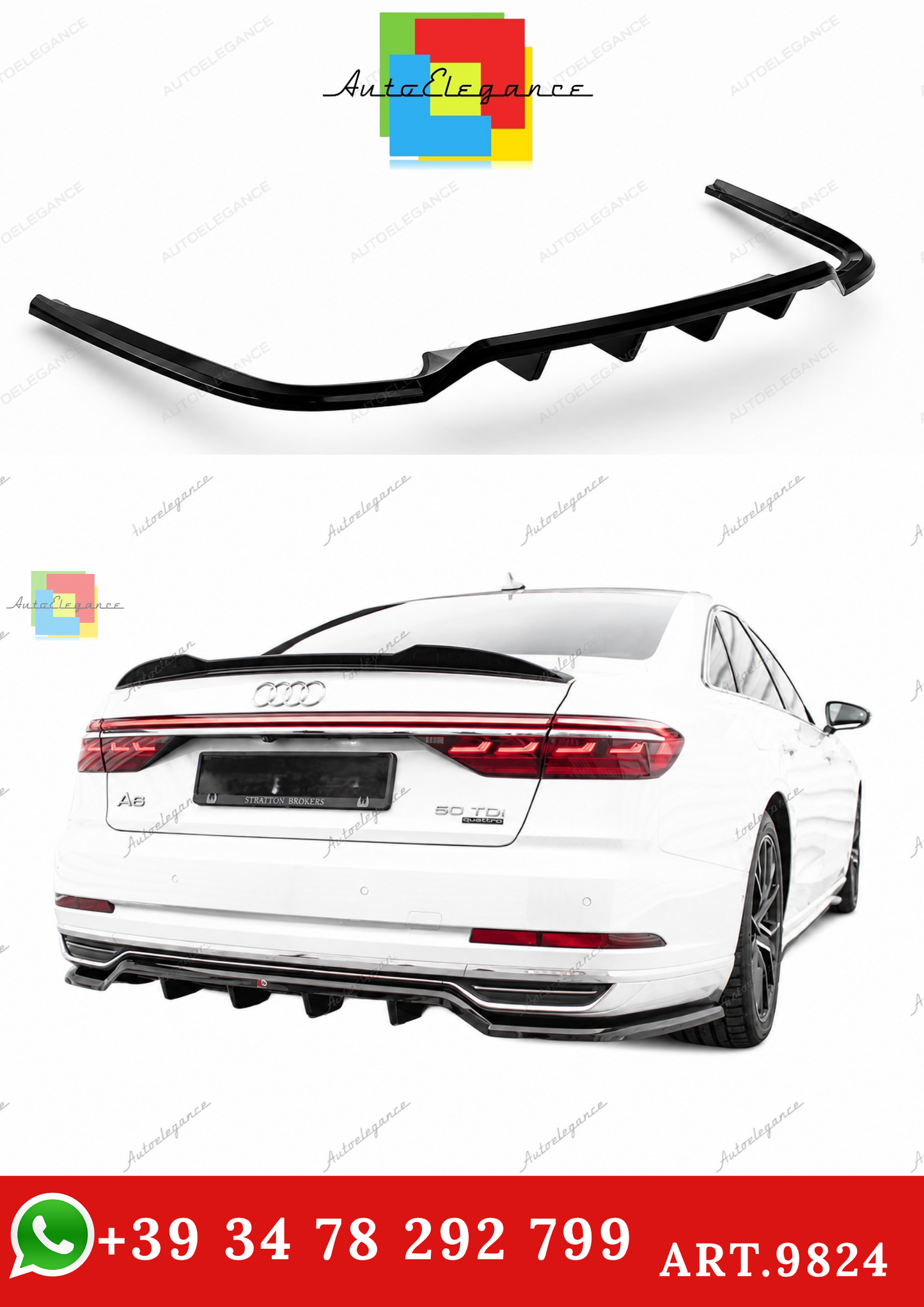 🔥ART.9824 SPLITTER POSTERIORE (CON BARRE VERTICALI) ADATTO PER AUDI A8 D5🔥