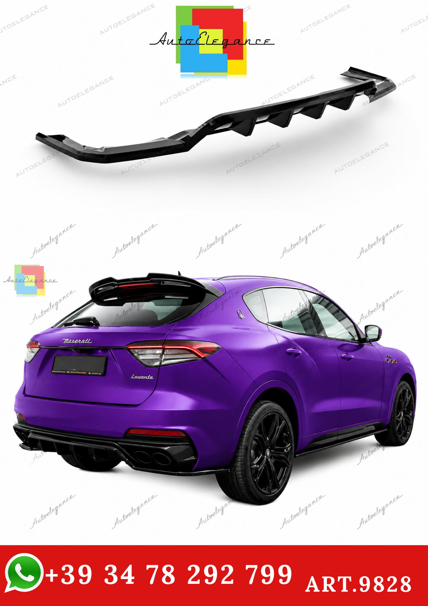 🔥ART.9828 SPLITTER POSTERIORE CON BARRE VERTICALI MASERATI LEVANTE TROFEO Mk1🔥