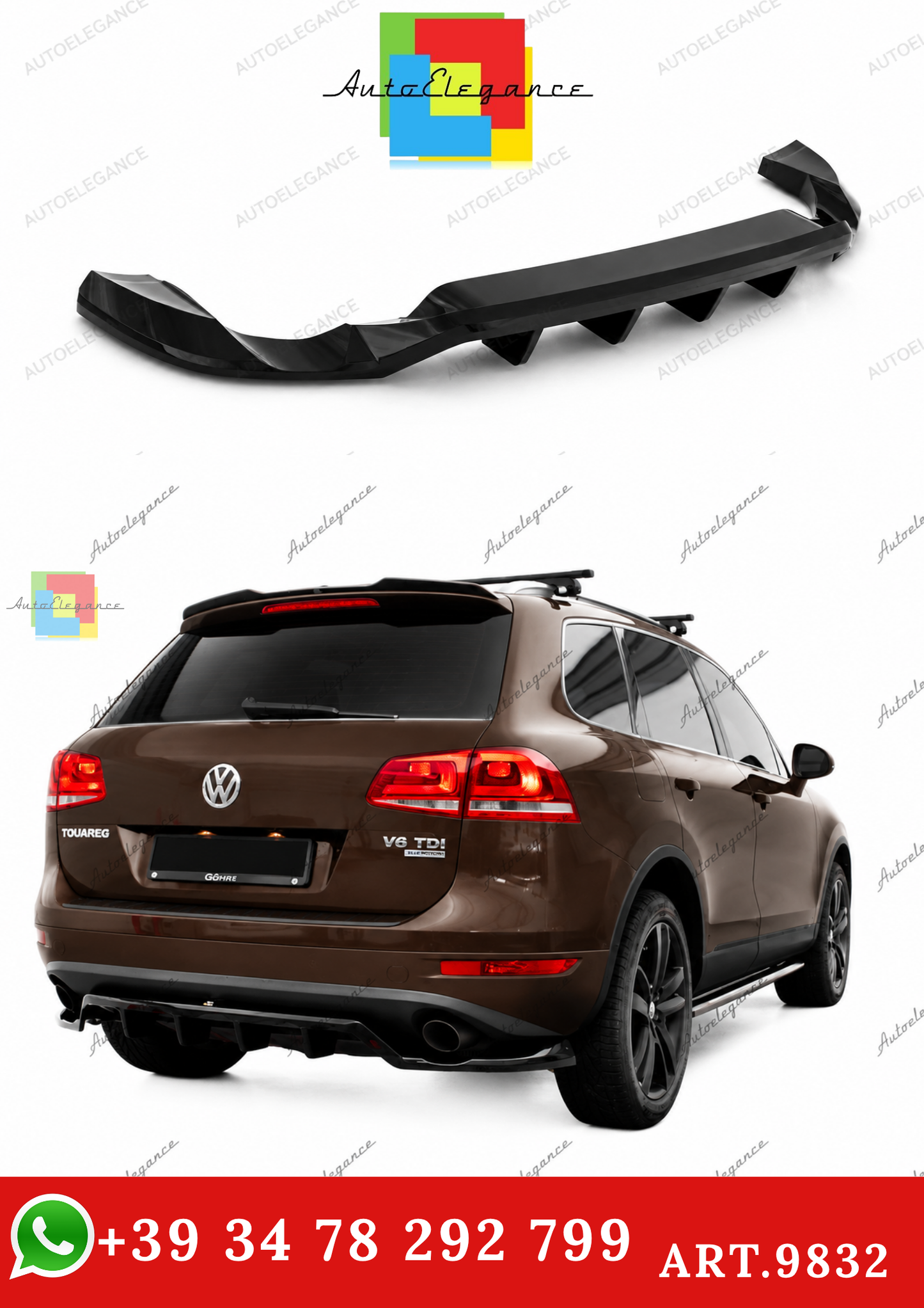 🔥ART.9832 SPLITTER POSTERIORE (CON BARRE VERTICALI) ADATTO PER VW TOUAREG Mk2🔥