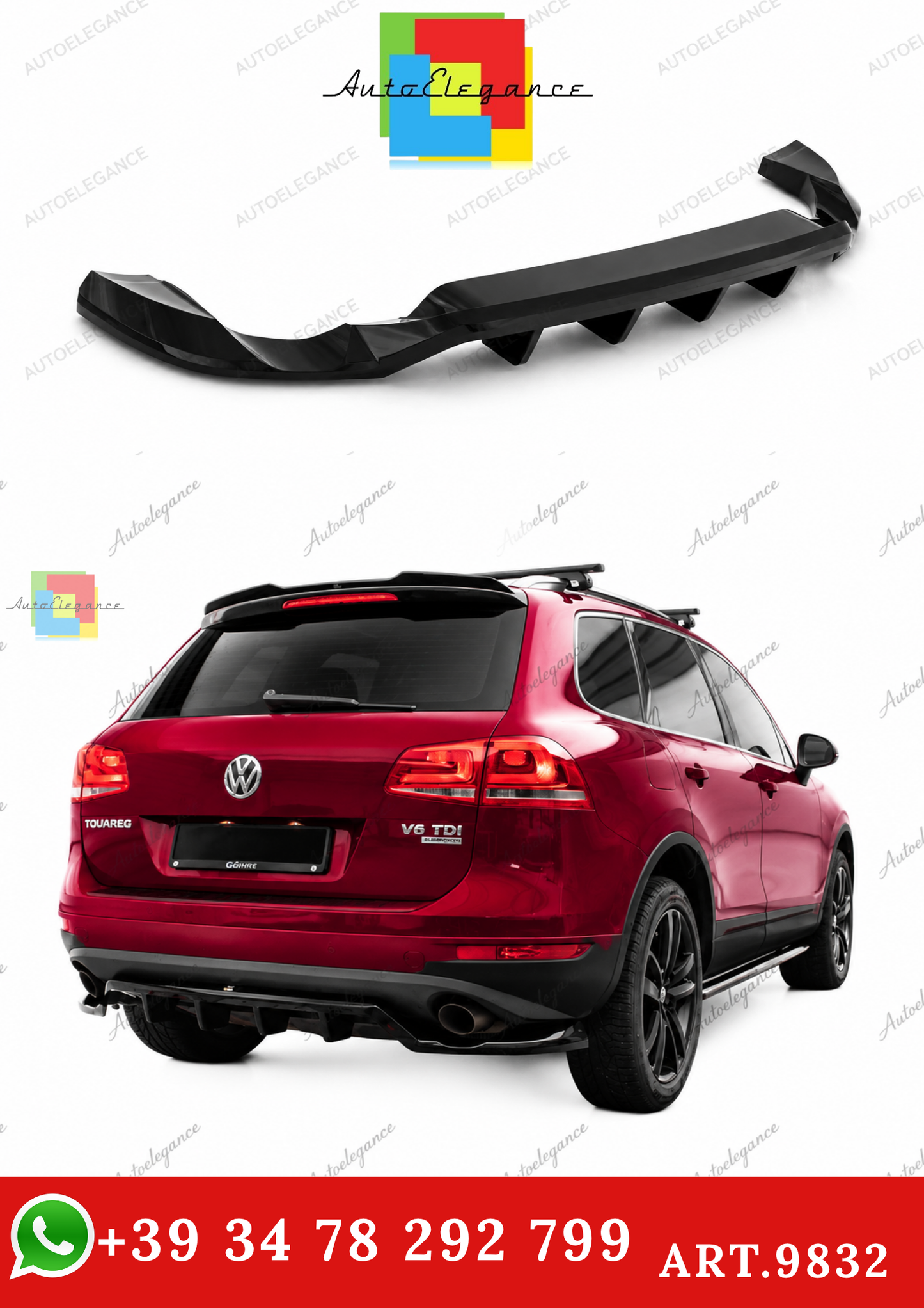 🔥ART.9832 SPLITTER POSTERIORE (CON BARRE VERTICALI) ADATTO PER VW TOUAREG Mk2🔥
