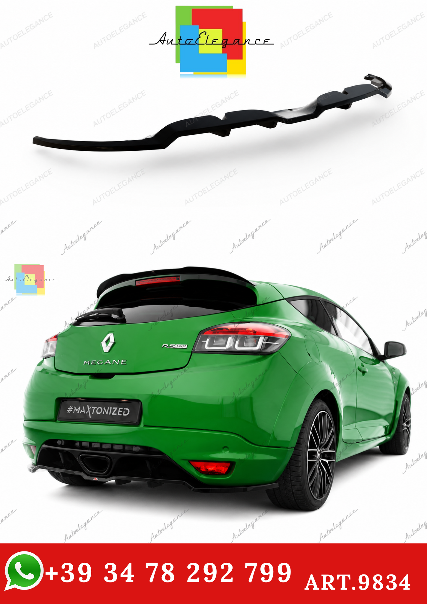 🔥ART.9834 SPLITTER POSTERIORE (CON BARRE VERTICALI) PER RENAULT MEGANE RS Mk3🔥