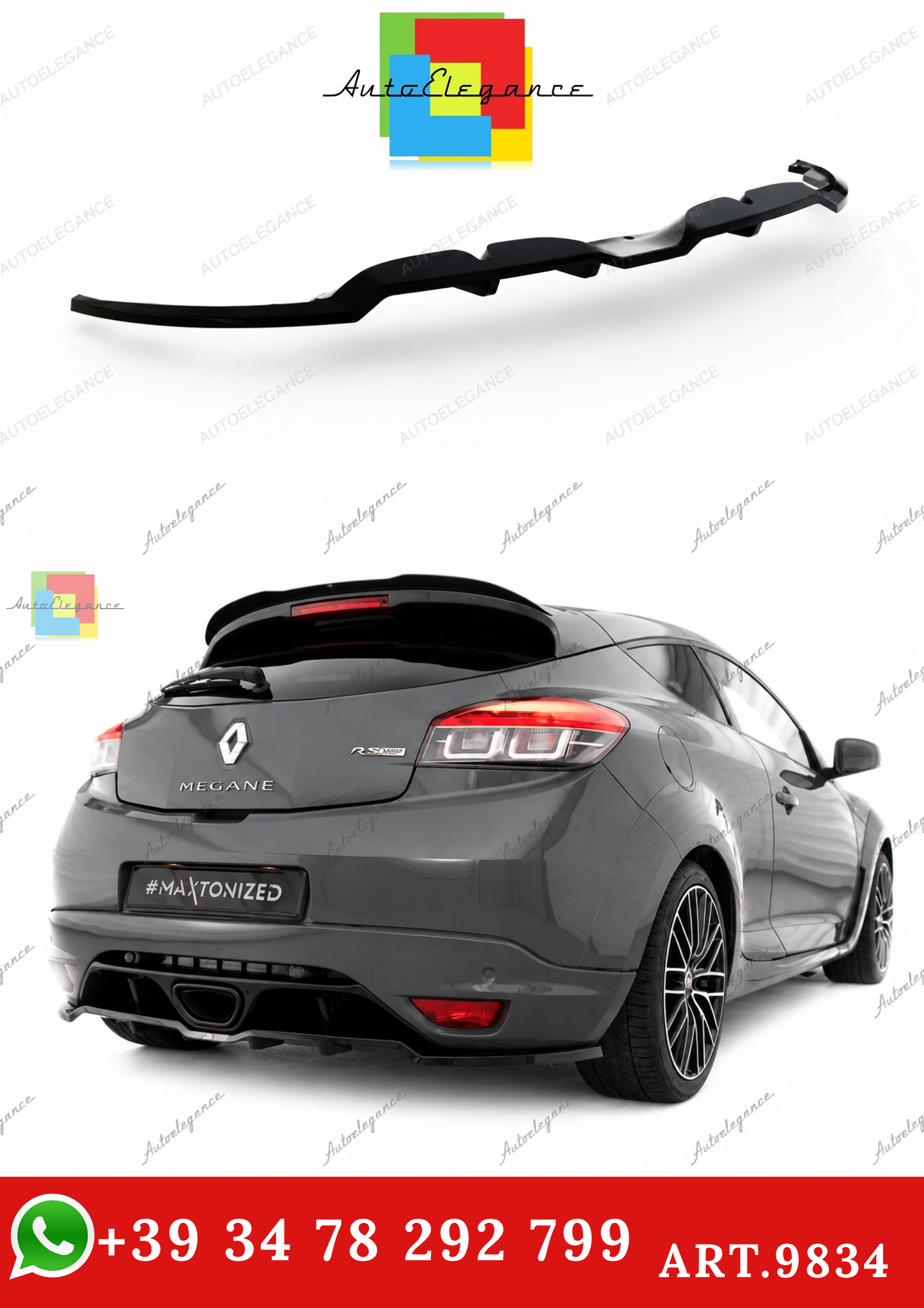 🔥ART.9834 SPLITTER POSTERIORE (CON BARRE VERTICALI) PER RENAULT MEGANE RS Mk3🔥
