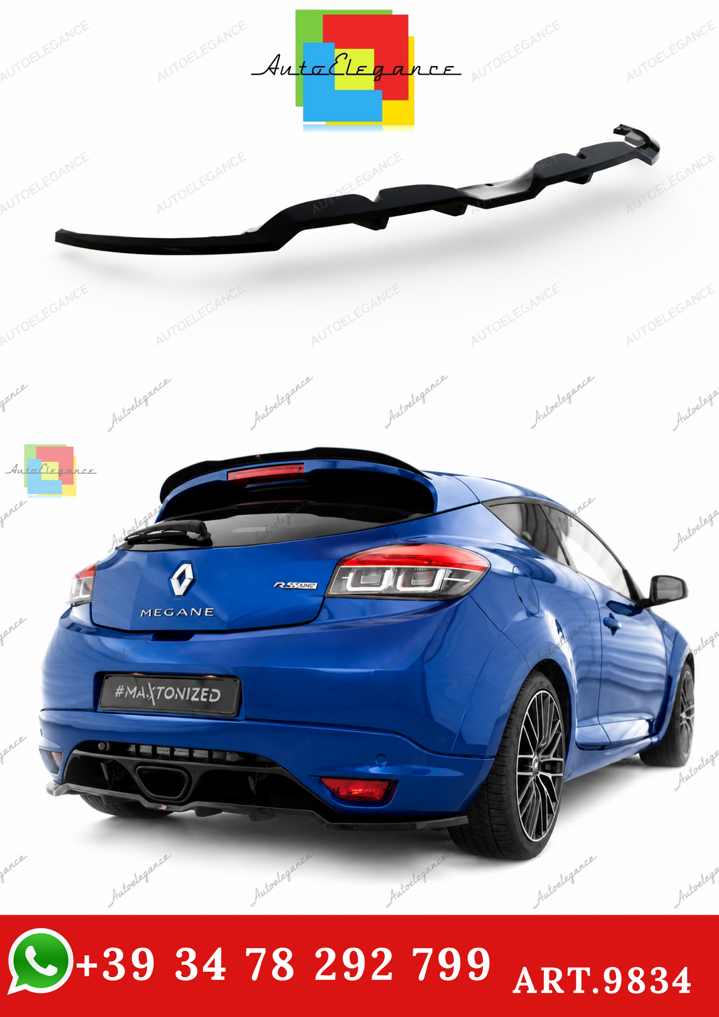 🔥ART.9834 SPLITTER POSTERIORE (CON BARRE VERTICALI) PER RENAULT MEGANE RS Mk3🔥