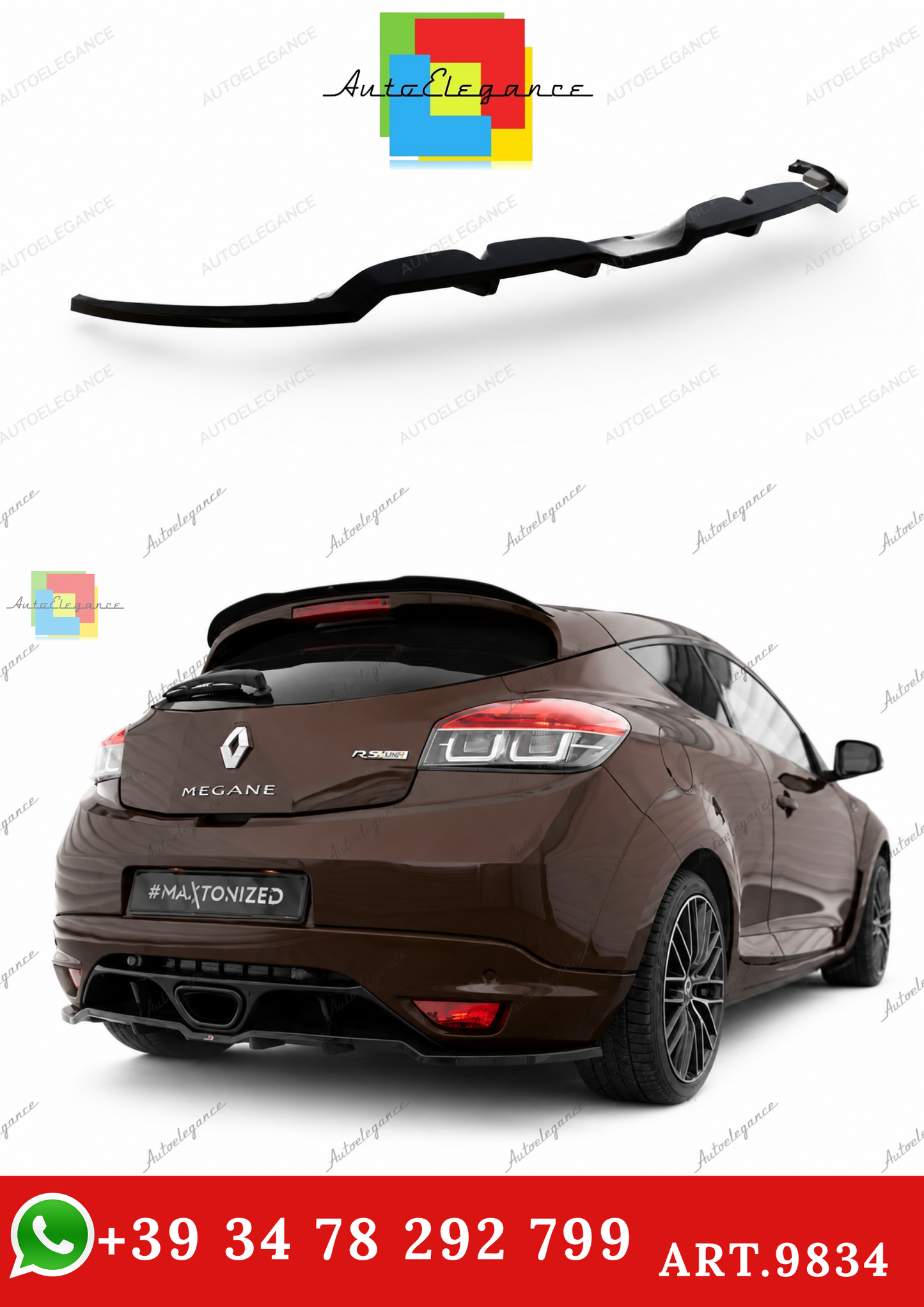 🔥ART.9834 SPLITTER POSTERIORE (CON BARRE VERTICALI) PER RENAULT MEGANE RS Mk3🔥